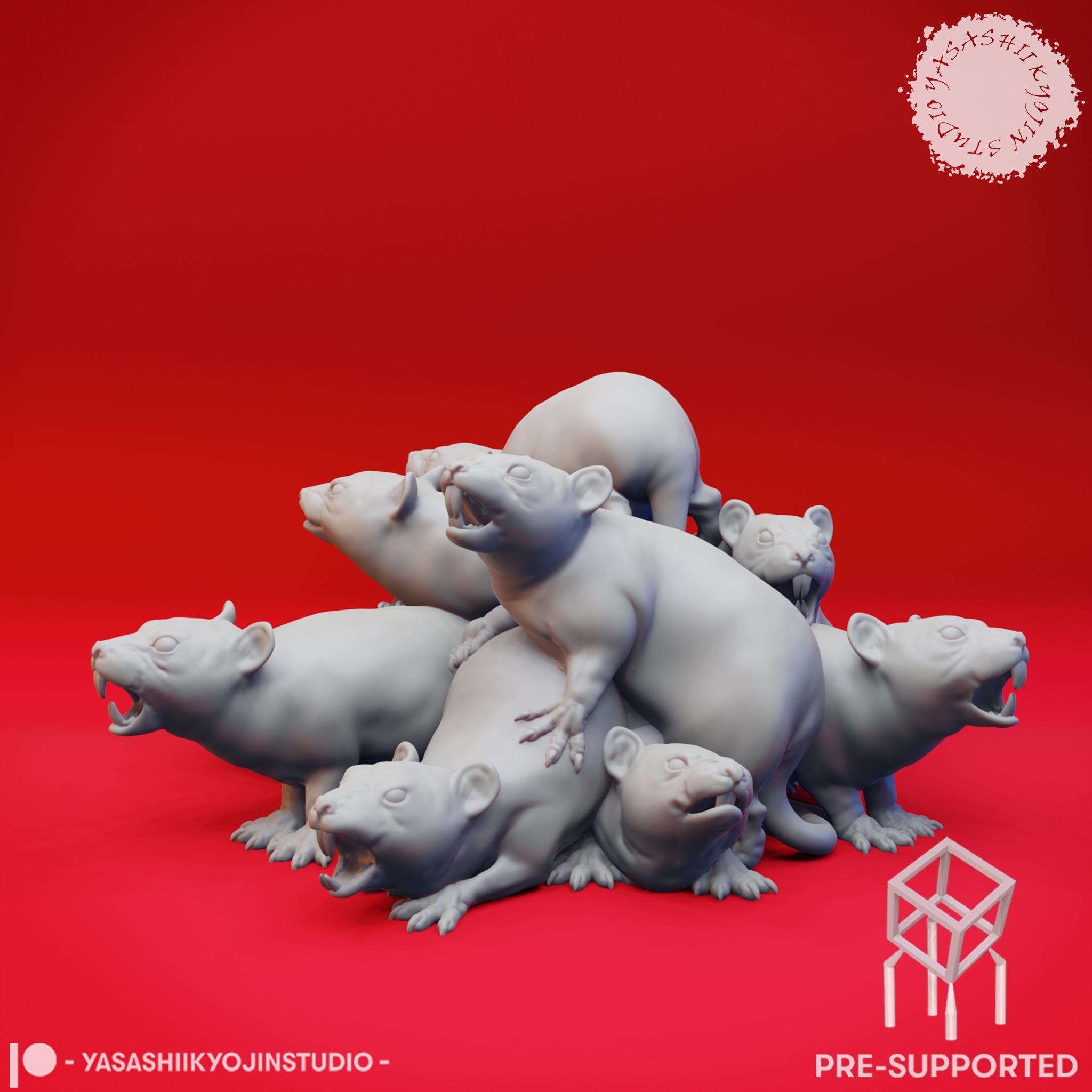 Swarm of Rats - Tabletop Miniature (Pre-Supported) 3d model