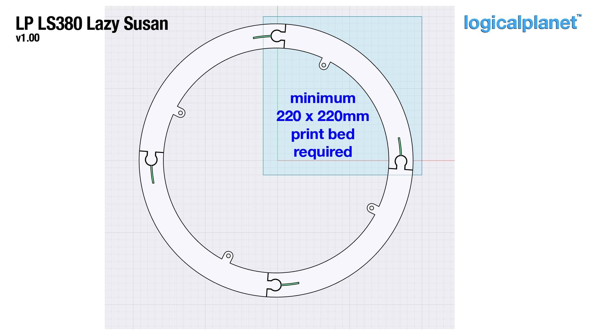 XL Turntable (380mm Lazy Susan), printed on a 220mm bed  3d model