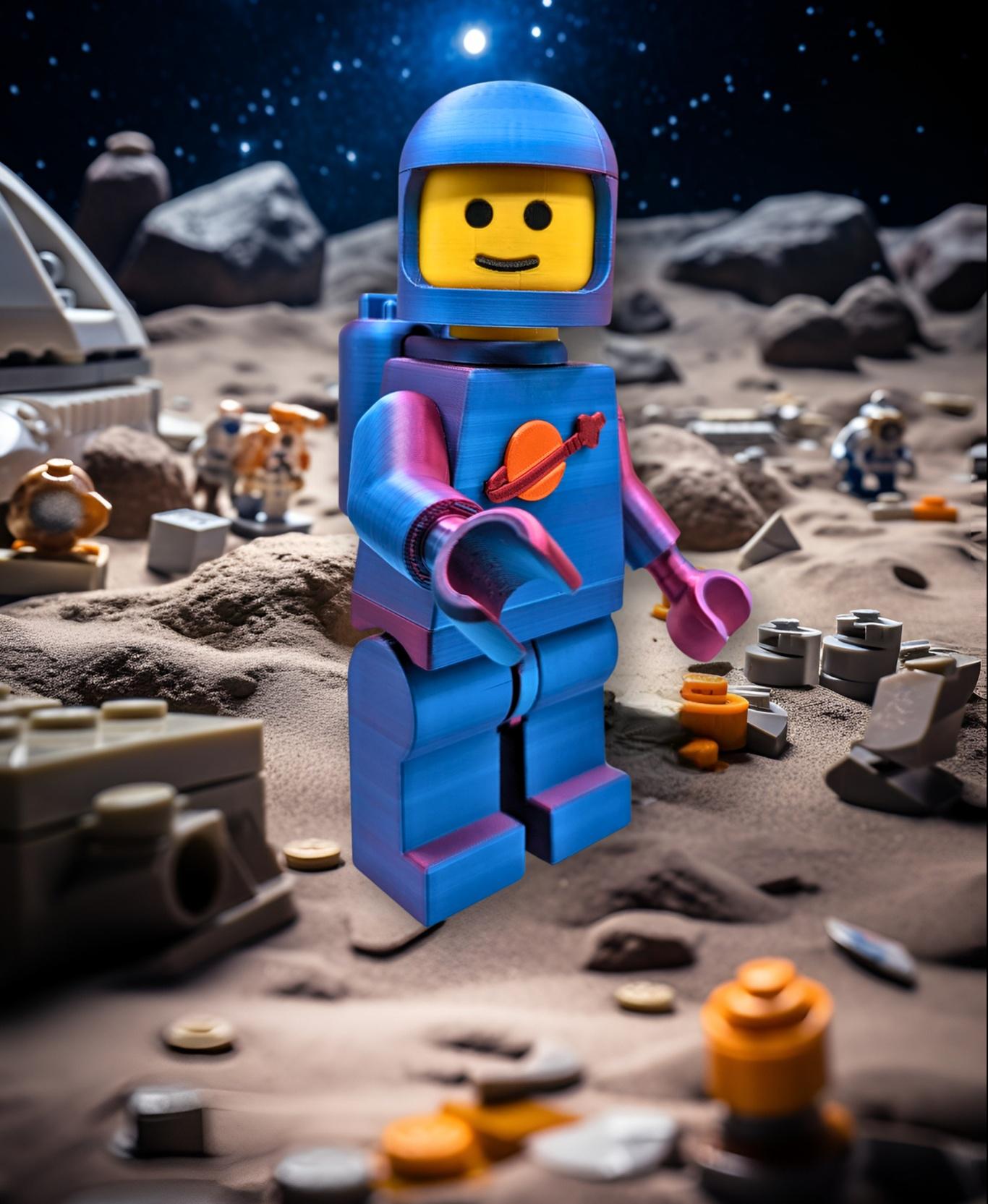 Classic Spaceman (6:1 LEGO-inspired brick figure, NO MMU/AMS, NO supports, NO glue) - Polymaker Dual Silk PLA and Polymaker Savanna Yellow - 3d model