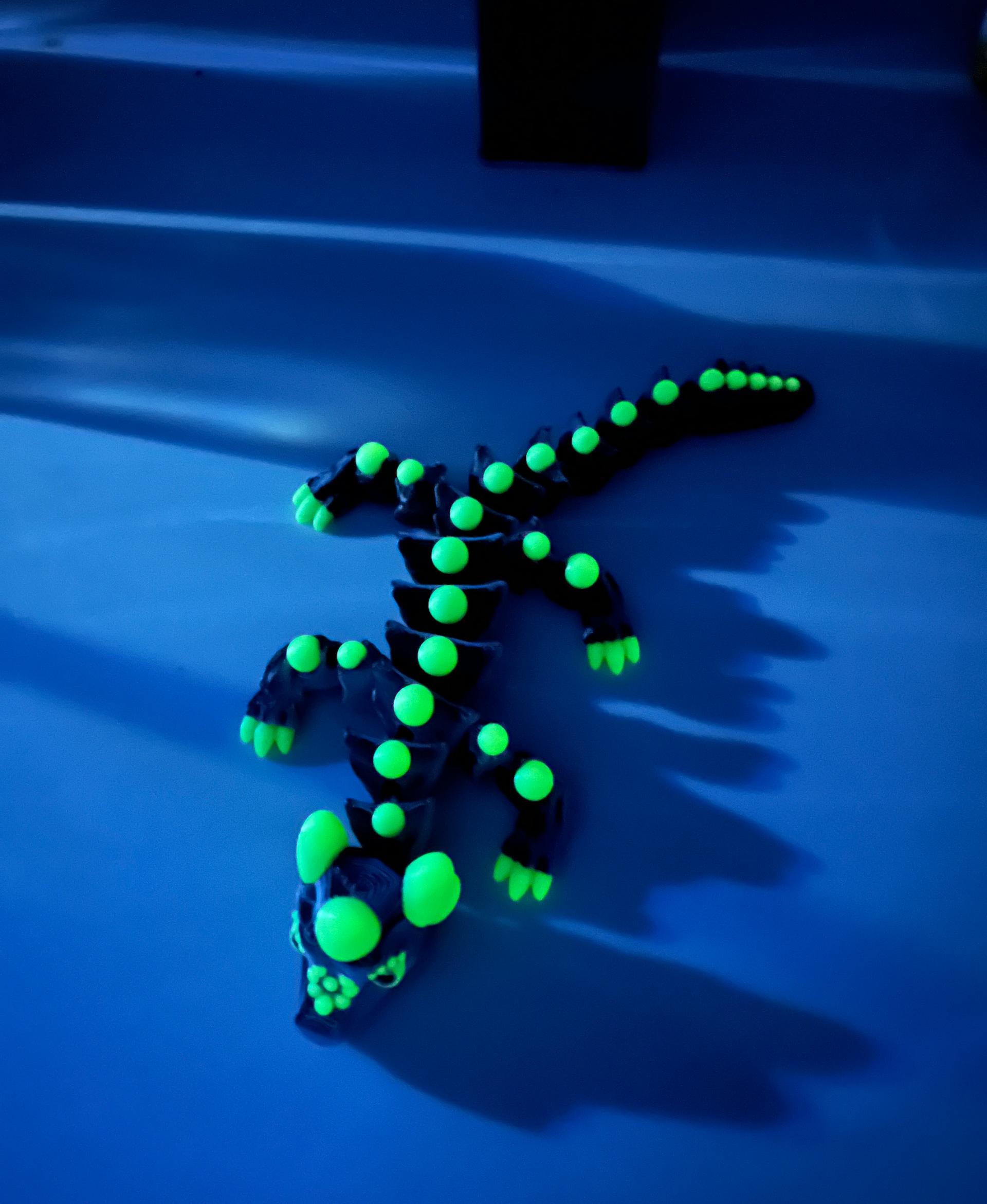 Articulated Dragon - Pearl Dragon, Style #1 - Snap-Flex Fidget Toy - Did the Body in Polymaker PolyTerra Shadow Black PLA and the round parts in Polymaker Luminous Green PLA. - 3d model