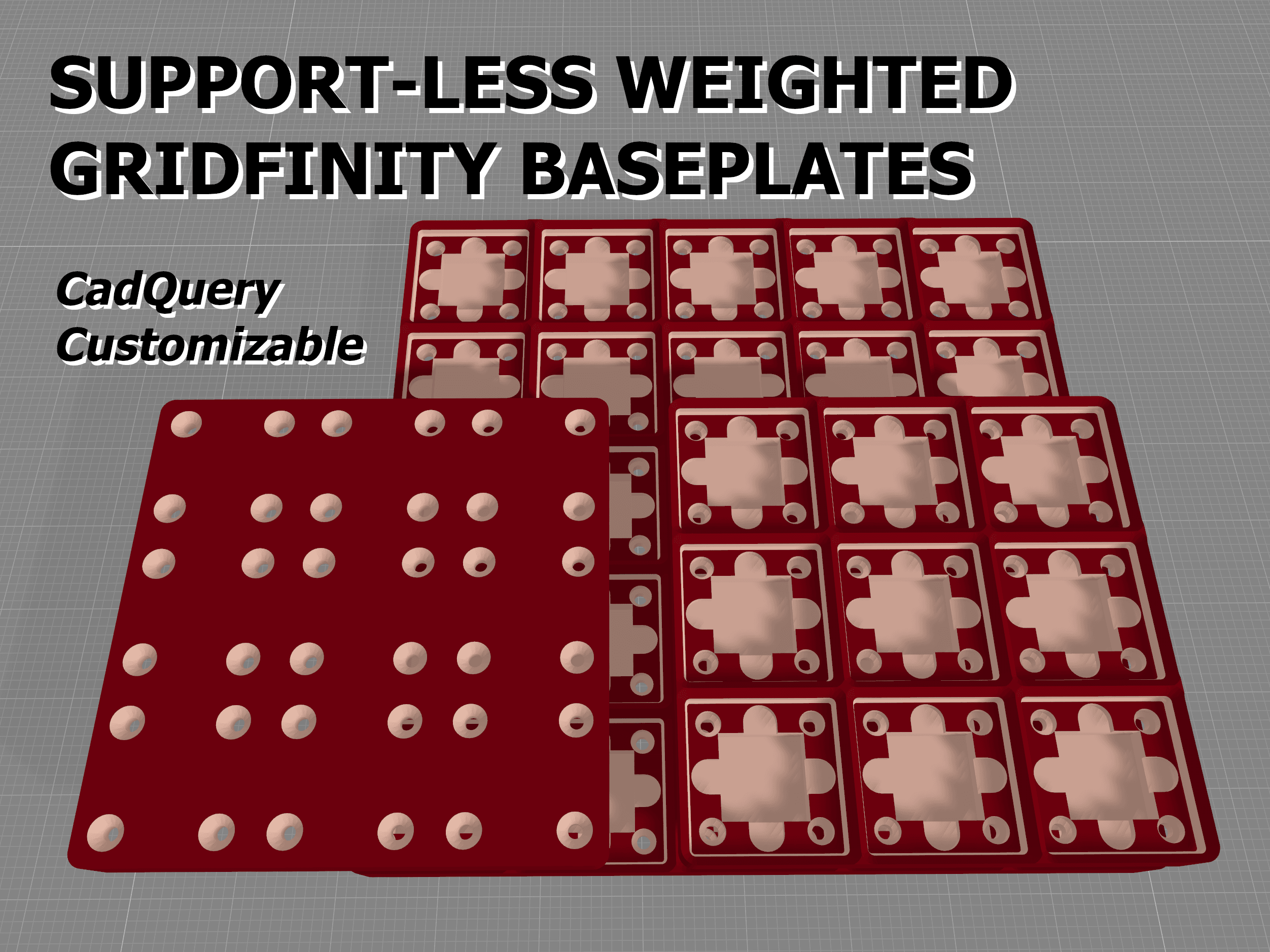 Support-less Weighted Gridfinity Baseplates (CadQuery Customizable) 3d model