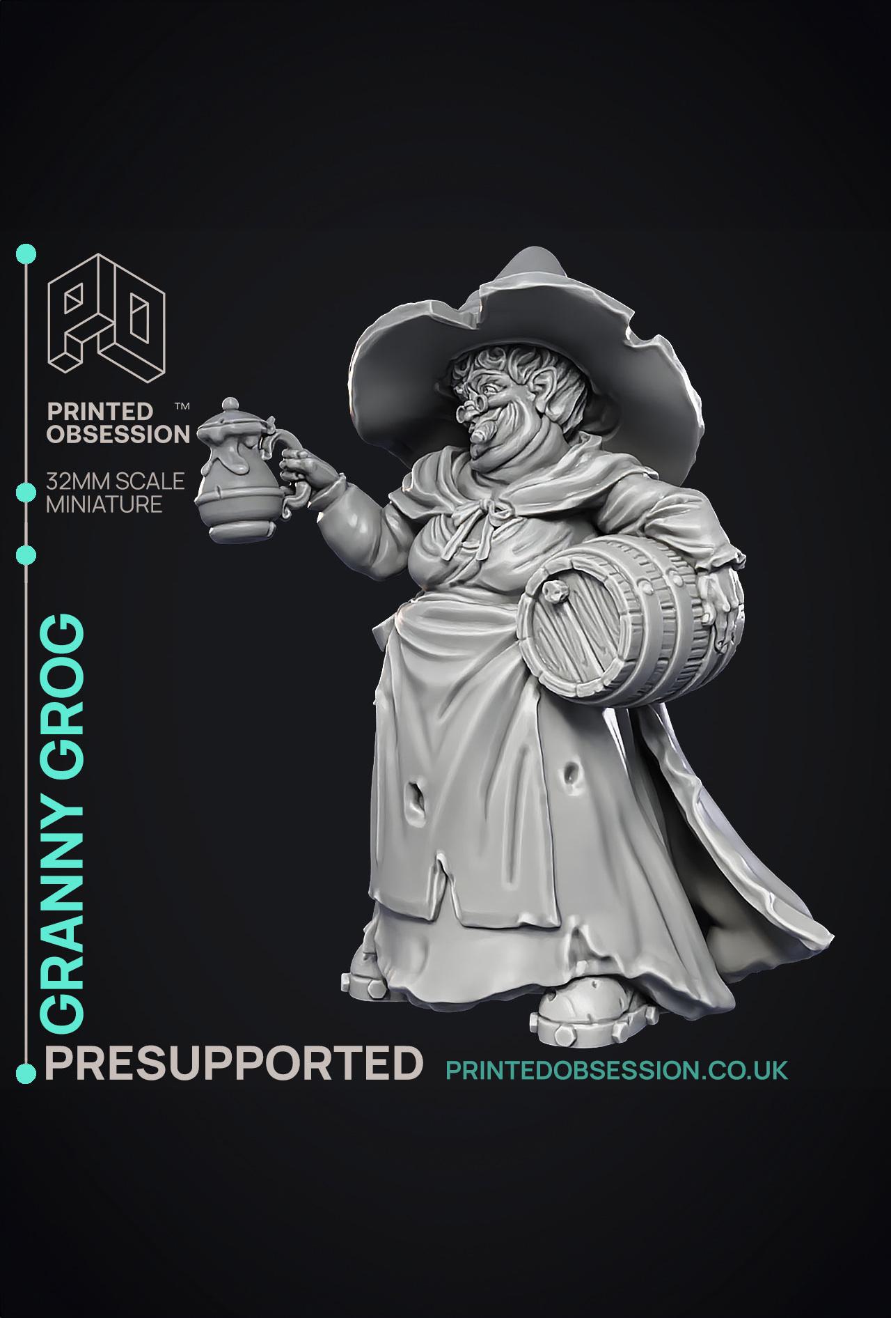 Granny Grog - Black Witch - PRESUPPORTED - Illustrated and Stats - 32mm scale  3d model