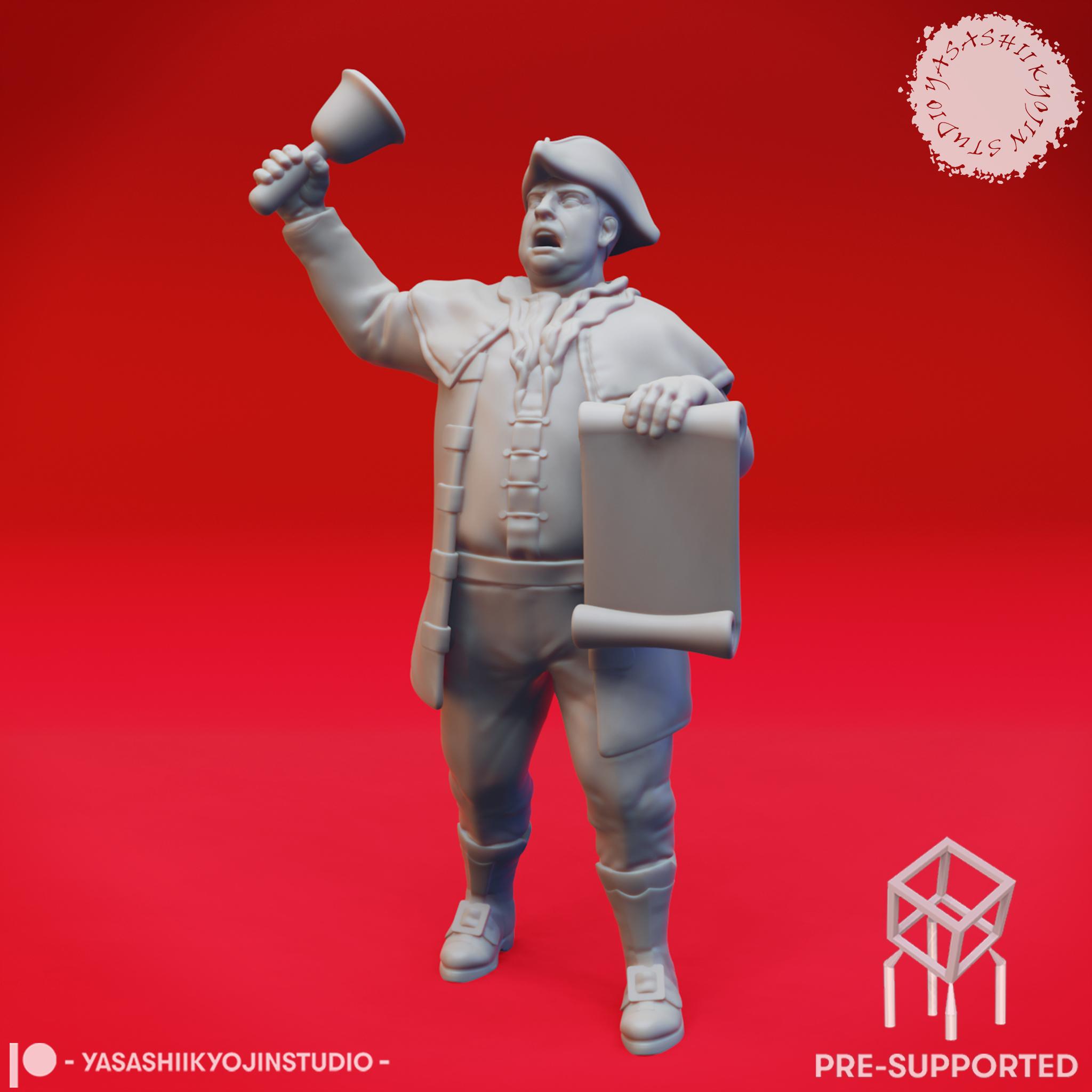Townsfolk - Town Crier - Tabletop Miniatures (Pre-Supported) 3d model