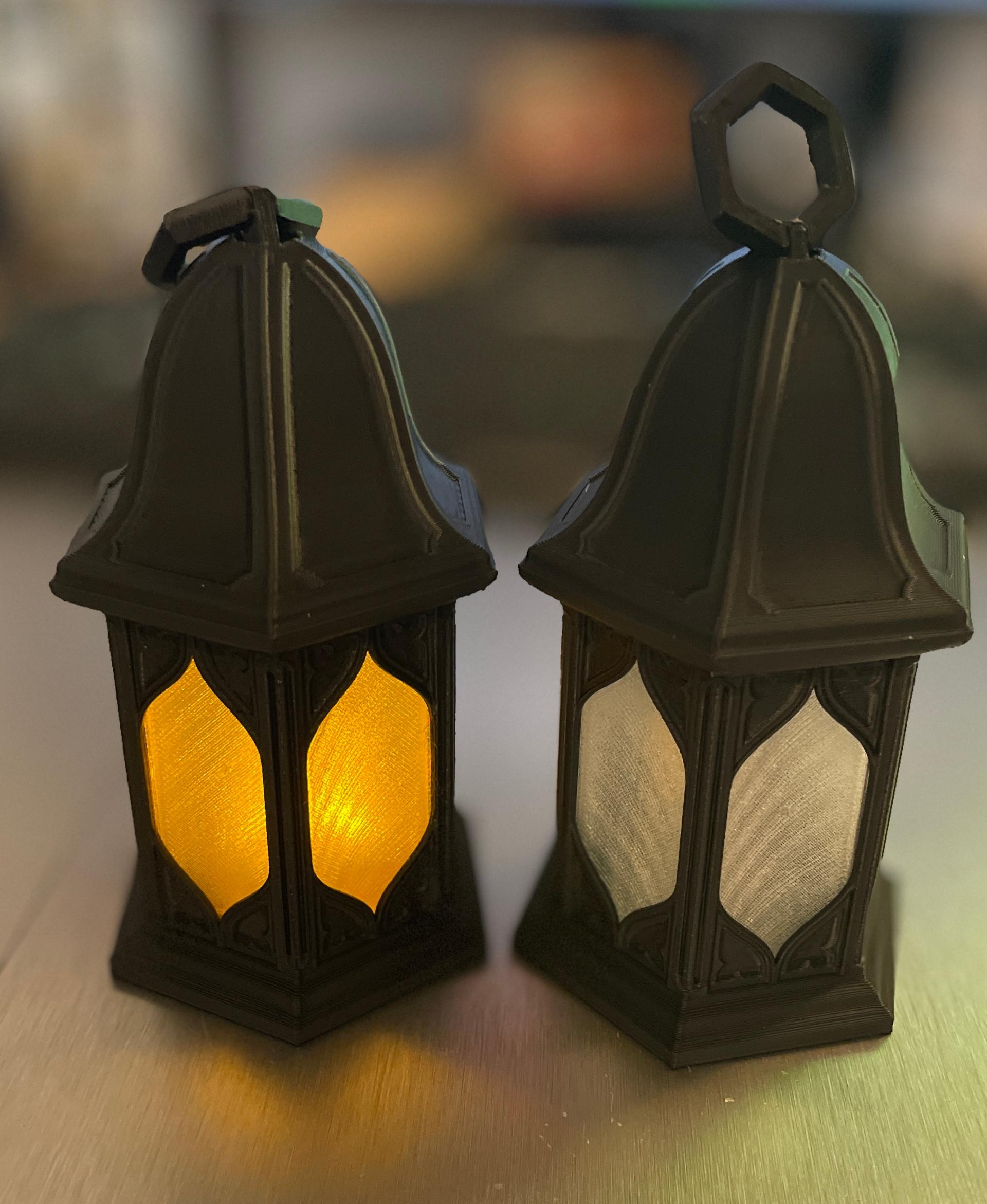 Gothic Lantern - Hanging Version - very nice design, thanks for sharing =)
I scaled it down so that at least one LED tea light goes in. - 3d model