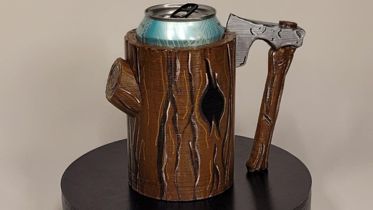 Log and Hatchet Beer Can Holder - Painted Model - 3d model