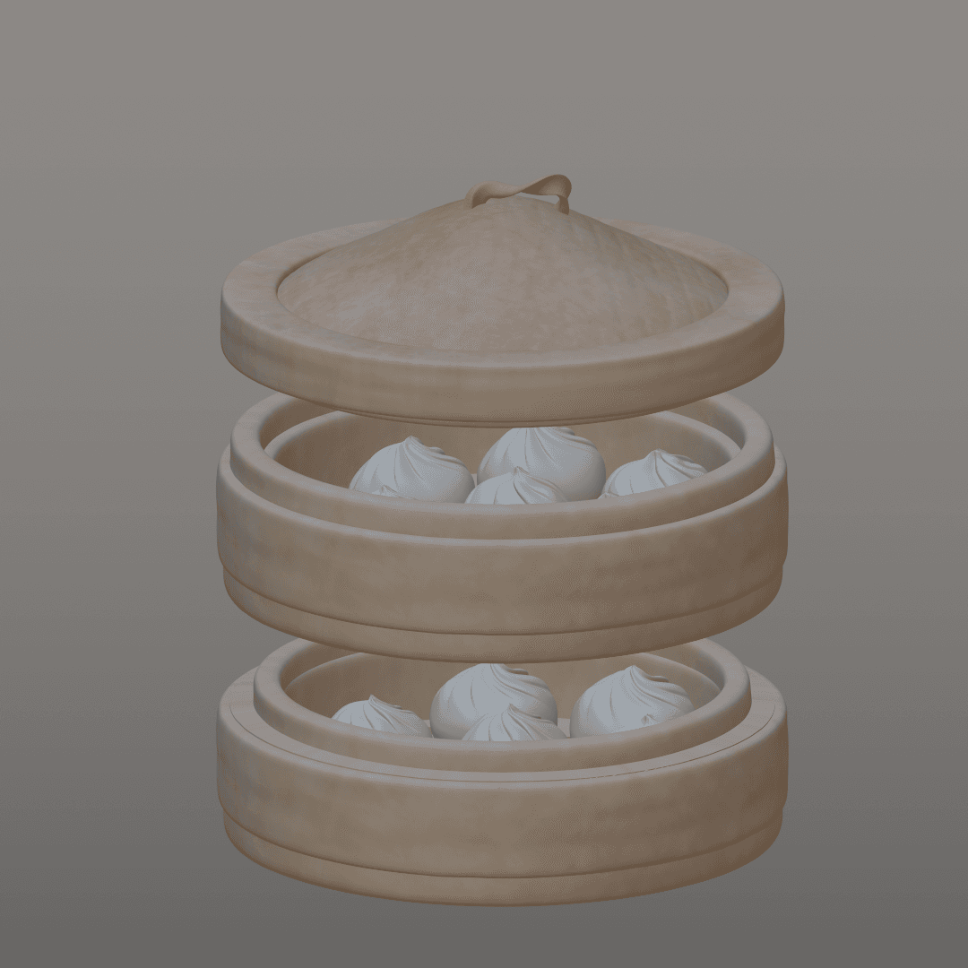 Steamed Dumplings + Basket 3d model