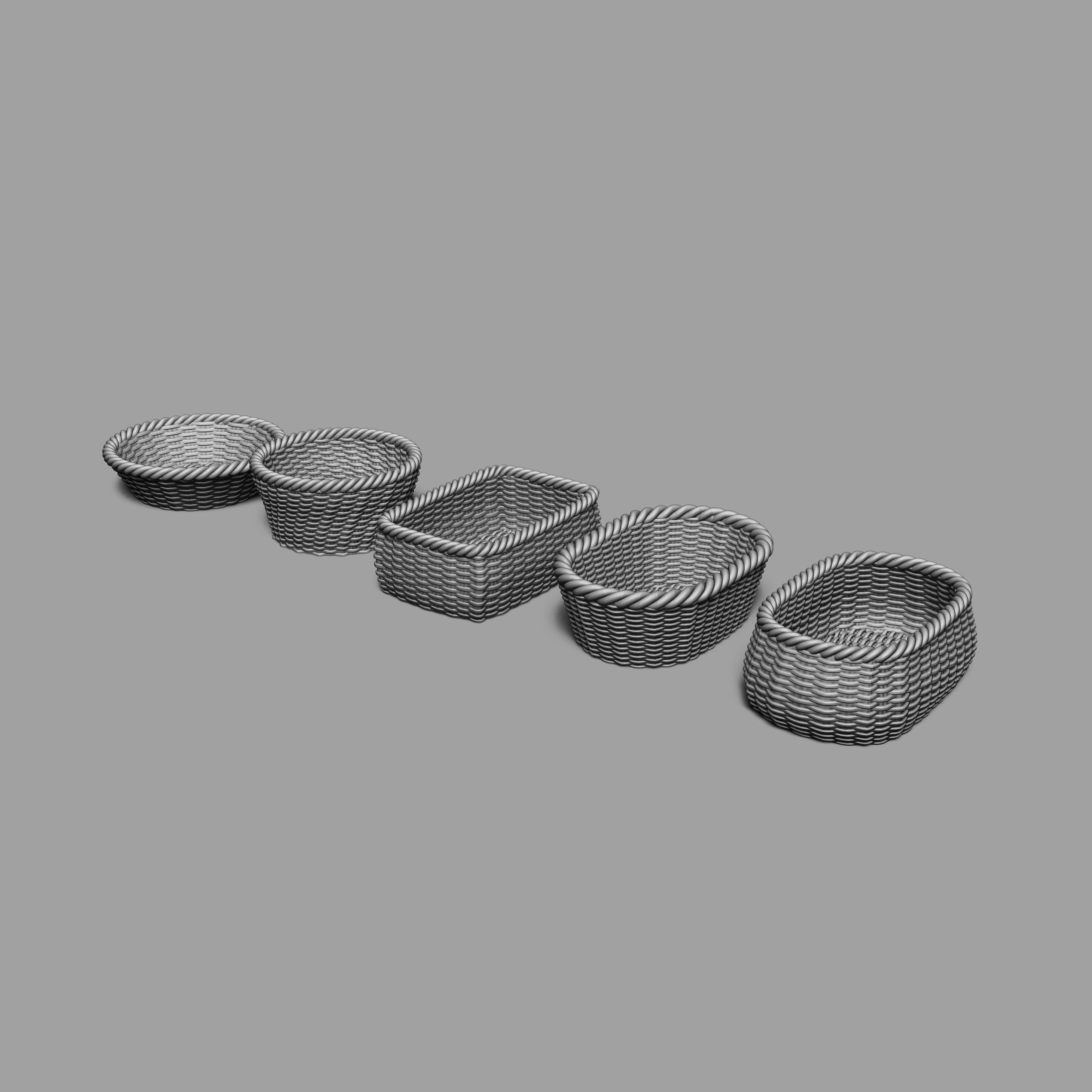 1/12 Scale Wicker Basket STL Set (Set of 5 Miniature Basket) for Dollhouses and Miniature Projects   3d model