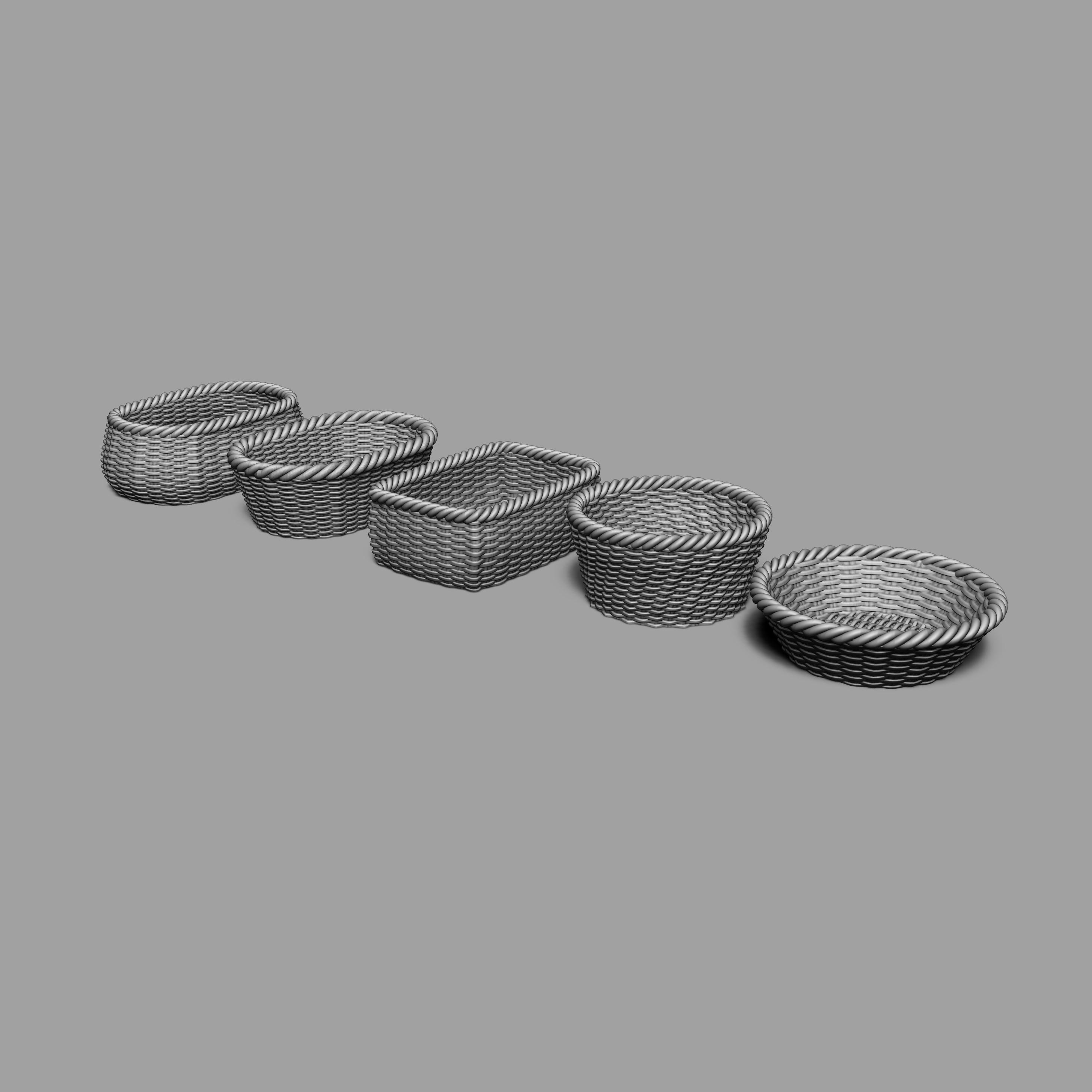 1/12 Scale Wicker Basket STL Set (Set of 5 Miniature Basket) for Dollhouses and Miniature Projects   3d model