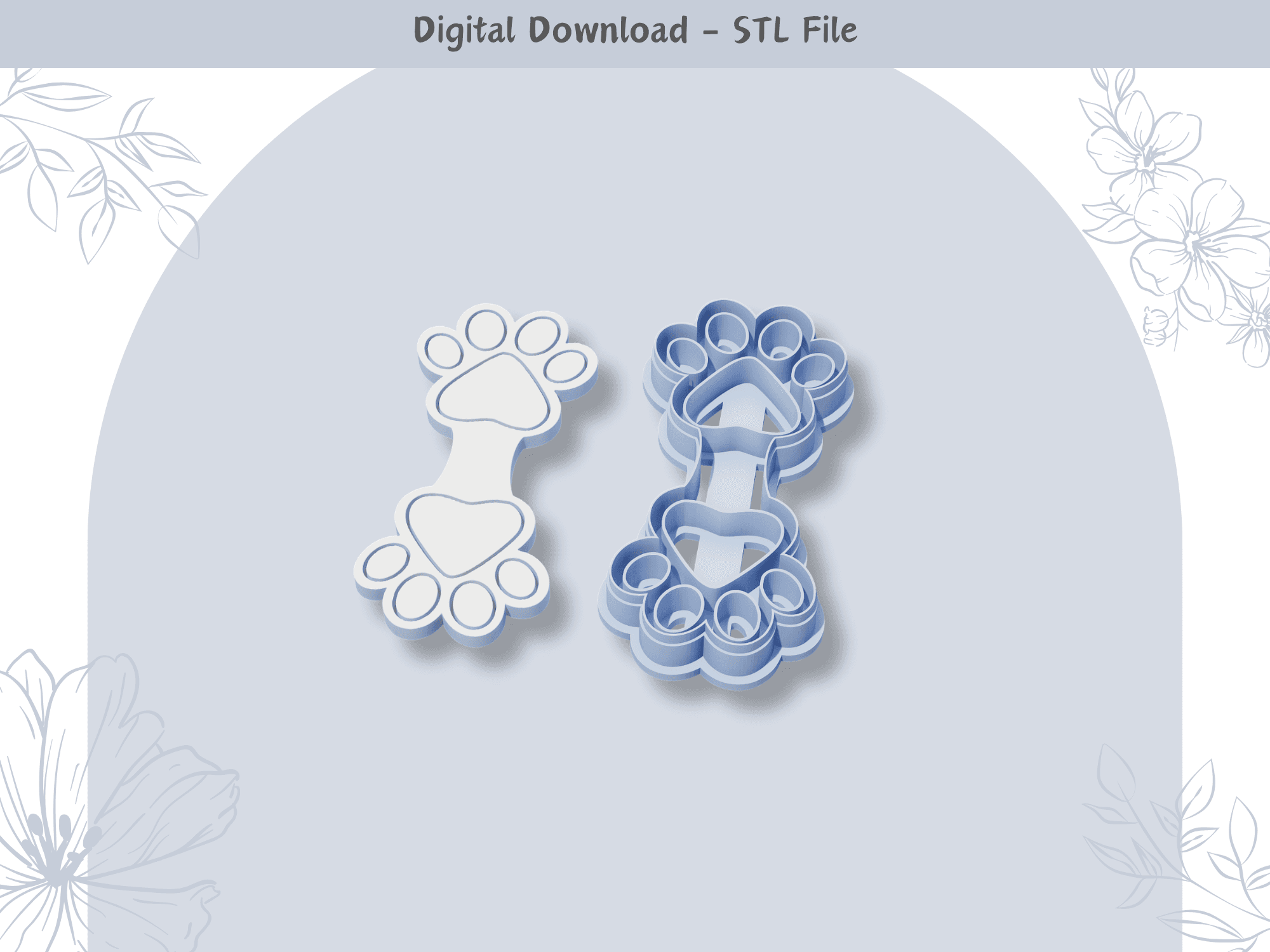 Paw Print Keychain Clay Cutter for Polymer Clay | Digital STL File | Clay Tools 3d model