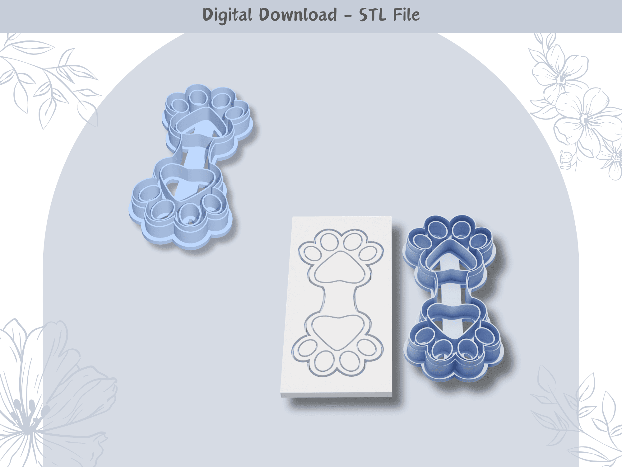 Paw Print Keychain Clay Cutter for Polymer Clay | Digital STL File | Clay Tools 3d model