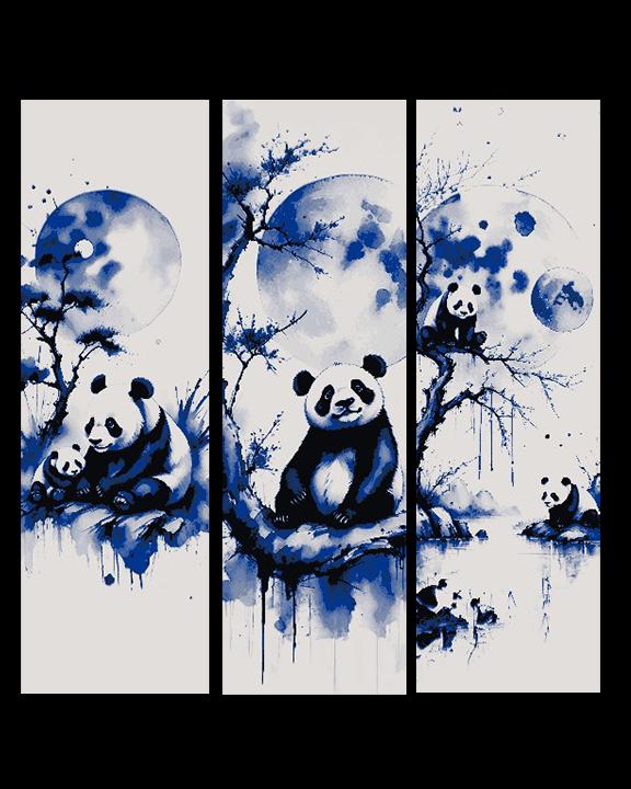 The peace loving panda basking in the Moonlight Ink painting - Set ob Bookmarks 3d model