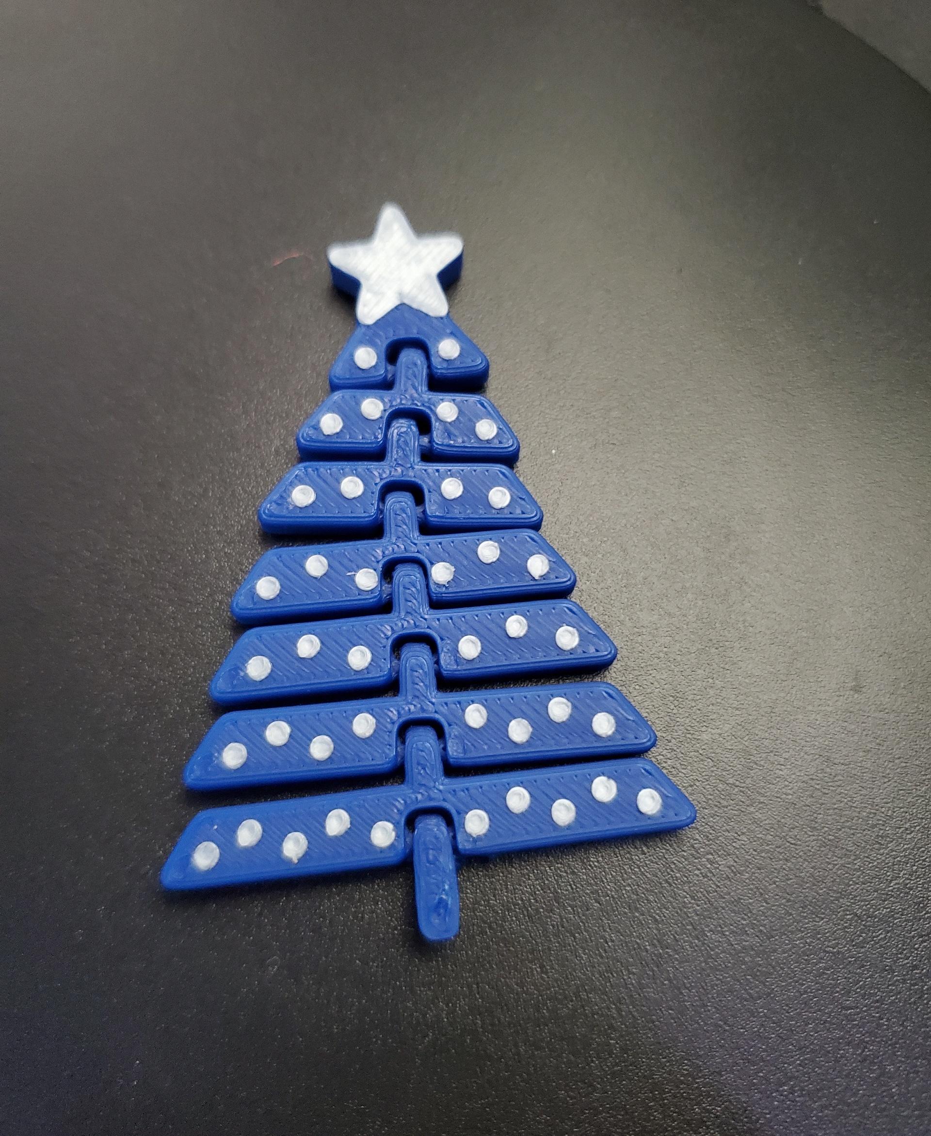 Articulated Christmas Tree with Star and Ornaments - Print in place fidget toys - 3mf - polymaker pla pro blue - 3d model