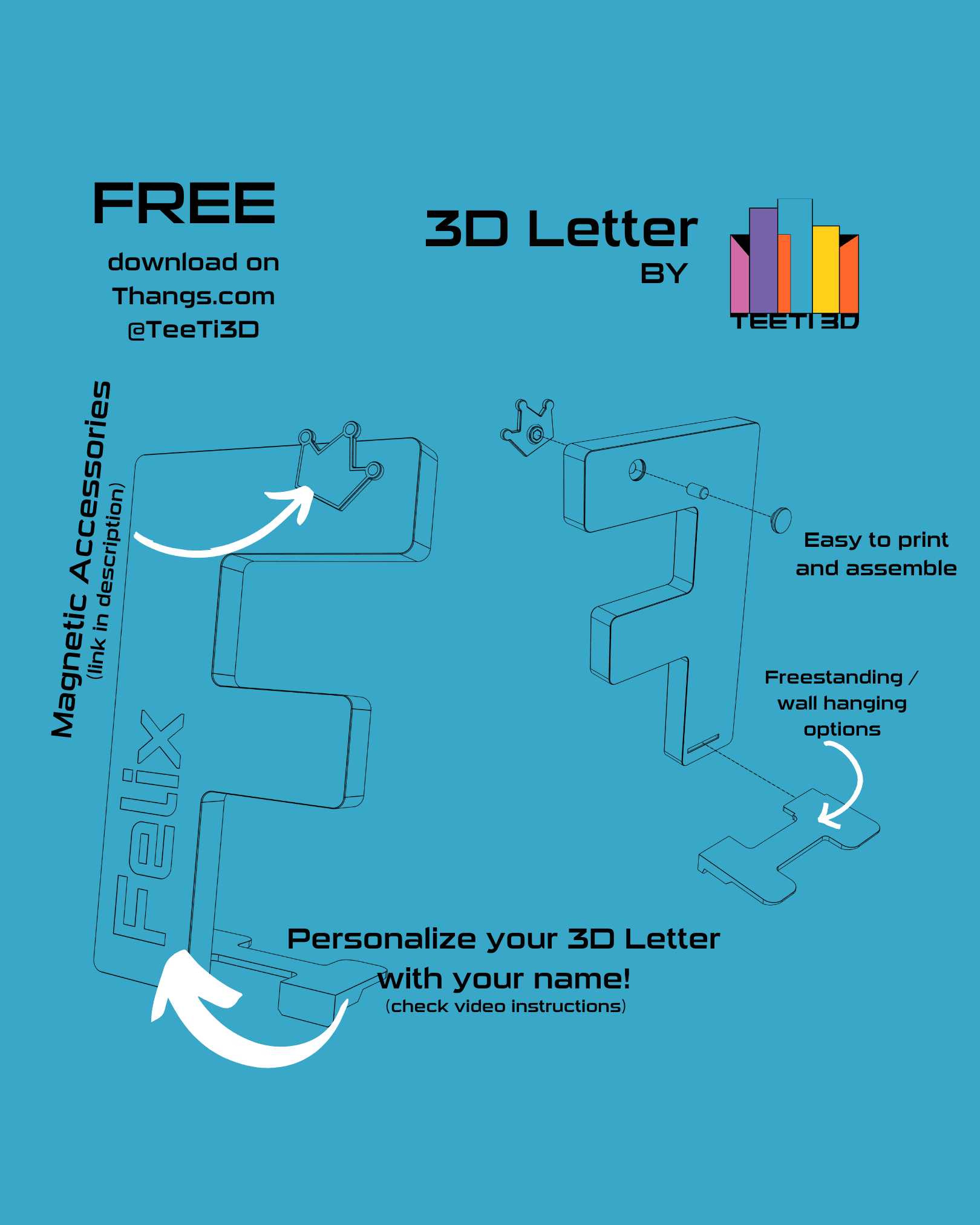 3D Letter F - by TeeTi3D 3d model