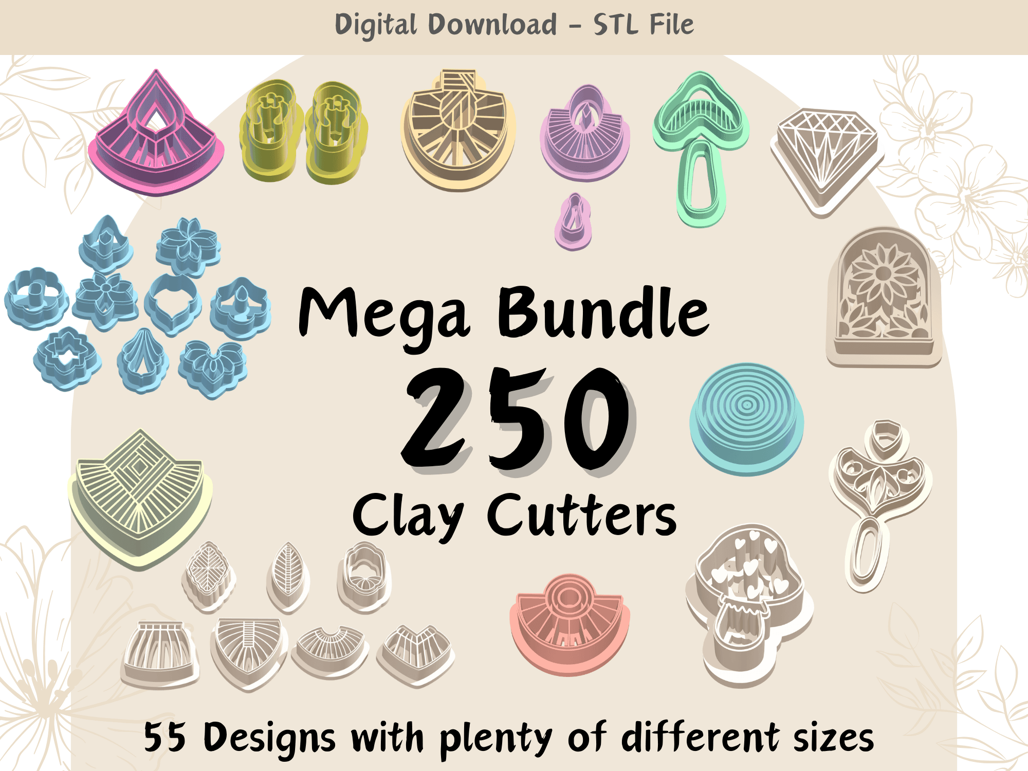 250 Mega Bundle Clay Cutter for Polymer Clay | Digital STL File | Clay Tools 3d model