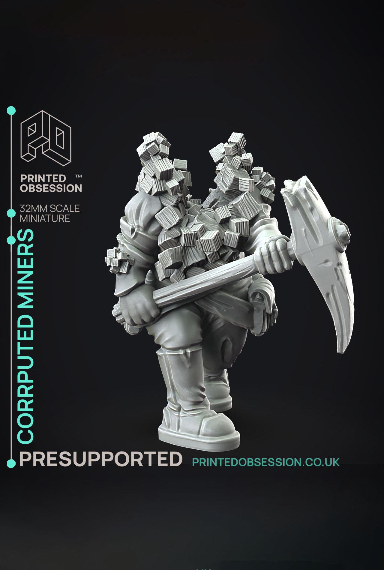 Corrupted Dwarf Miners - Flesh of Gold - PRESUPPORTED - Illustrated and Stats - 32mm scale			 3d model