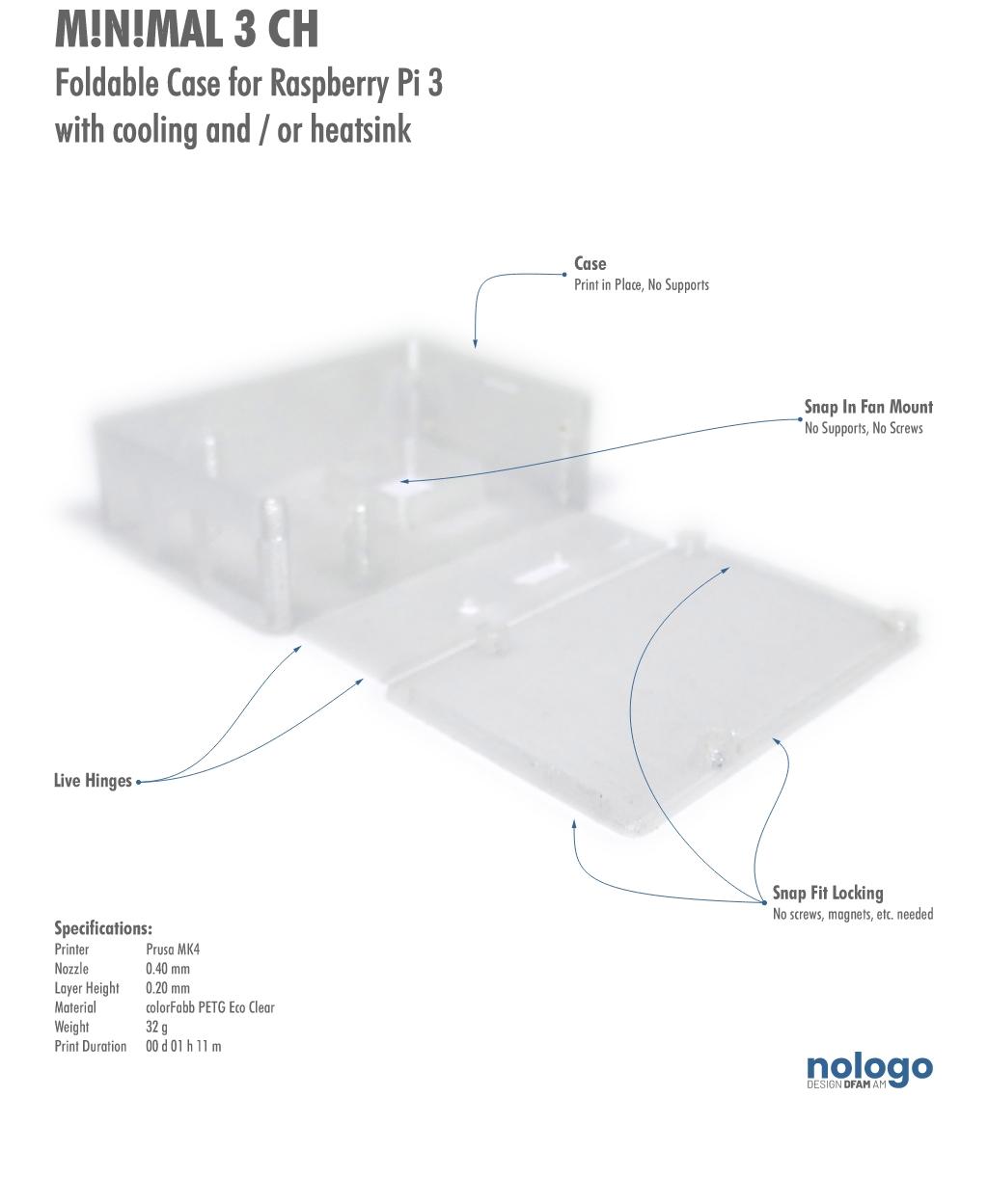 M!N!MAL 3 CH - Raspberry Pi 3 Case 3d model