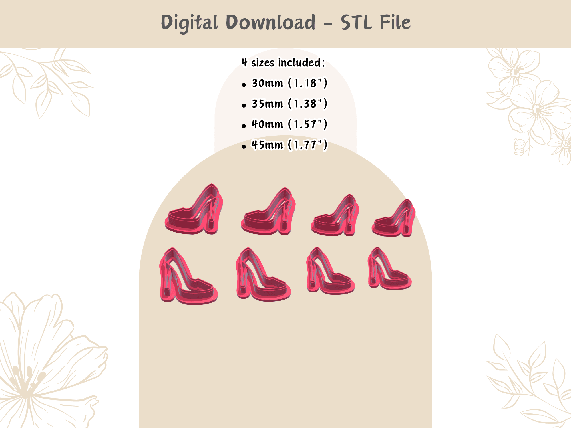 Stiletto Clay Cutter for Polymer Clay | Digital STL File | Clay Tools | 4 Sizes Summer Clay Cutters 3d model