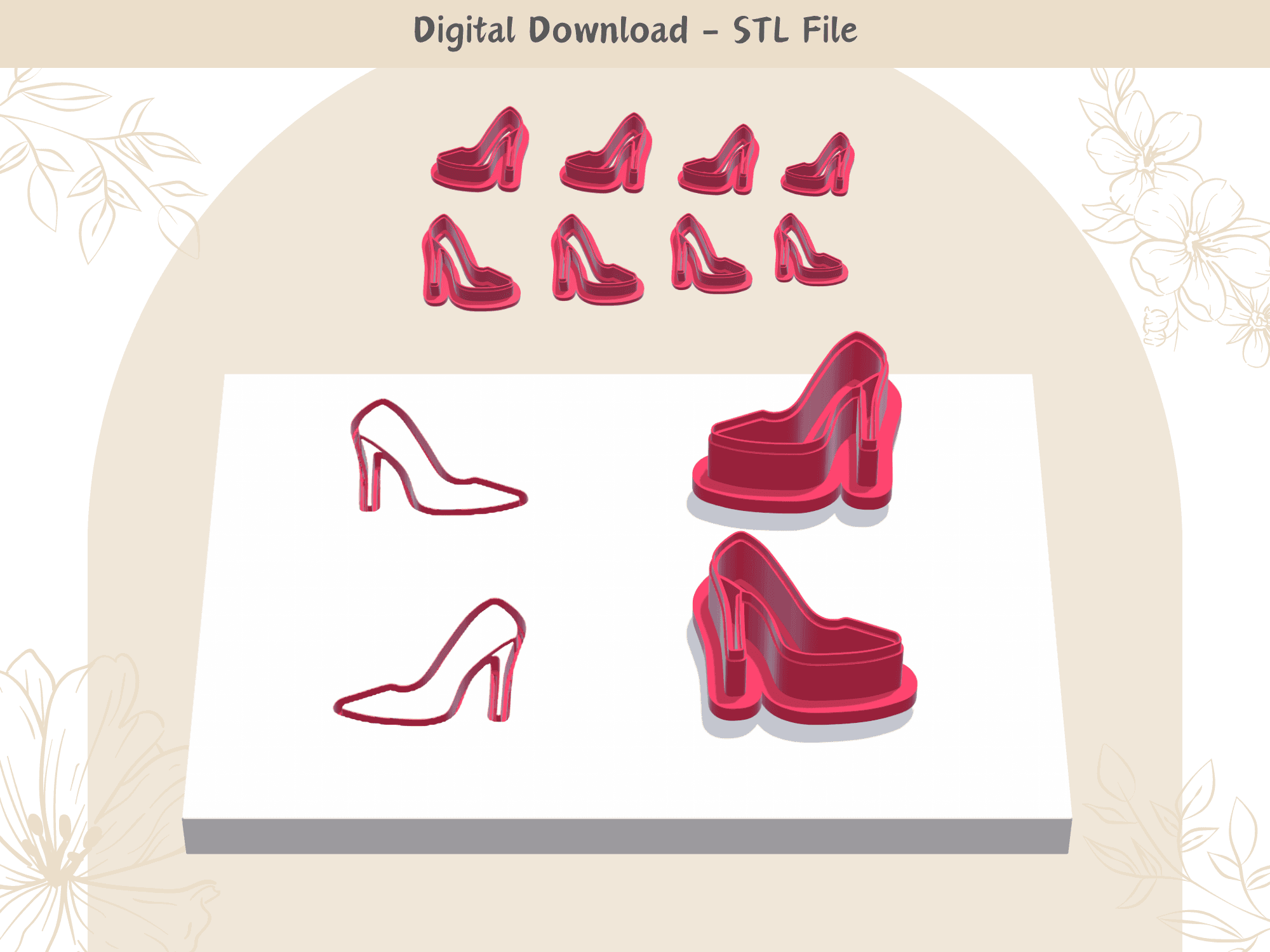 Stiletto Clay Cutter for Polymer Clay | Digital STL File | Clay Tools | 4 Sizes Summer Clay Cutters 3d model
