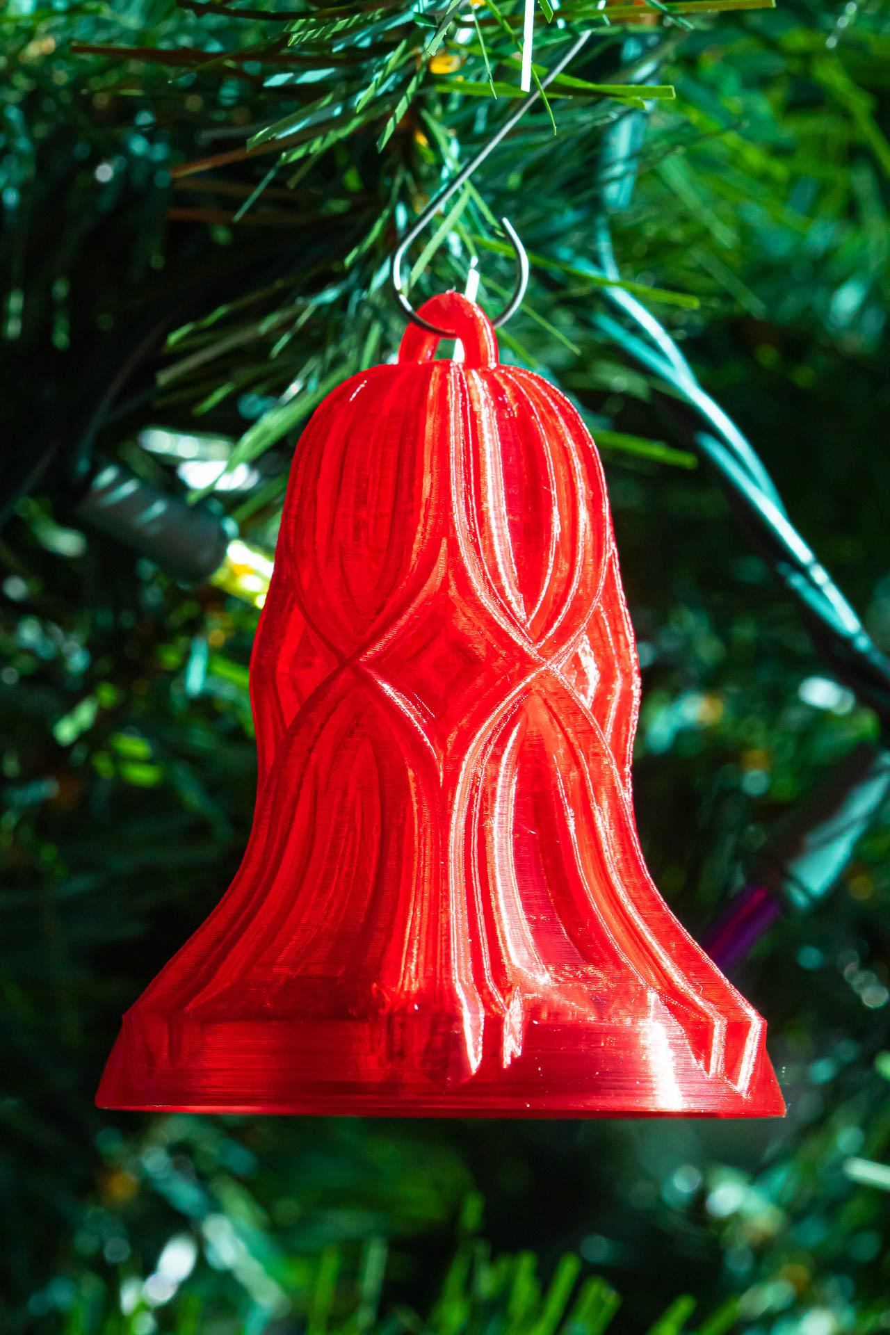 Diamond Christmas Bell - Matterhackers Translucent Red PLA lit by the morning sun. - 3d model