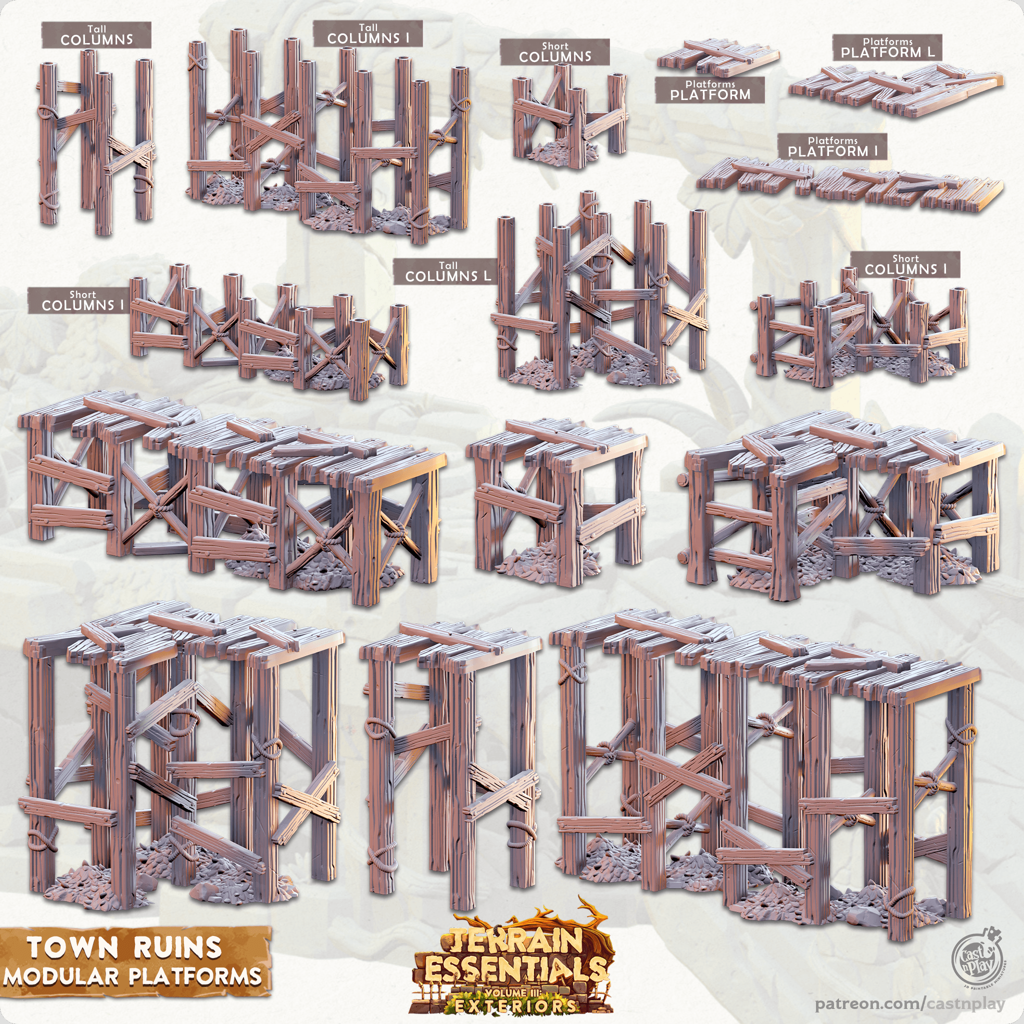 Town Ruins Set (Pre-Supported) 3d model