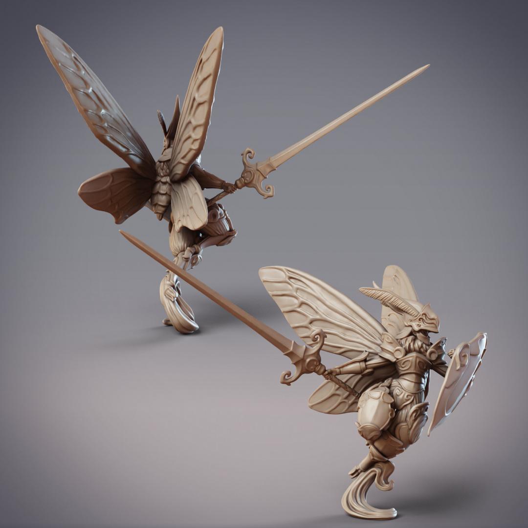 Mothfolk Knight - Neria, Noctuoidea Decertator - 2 Poses (Pre-Supported) 3d model