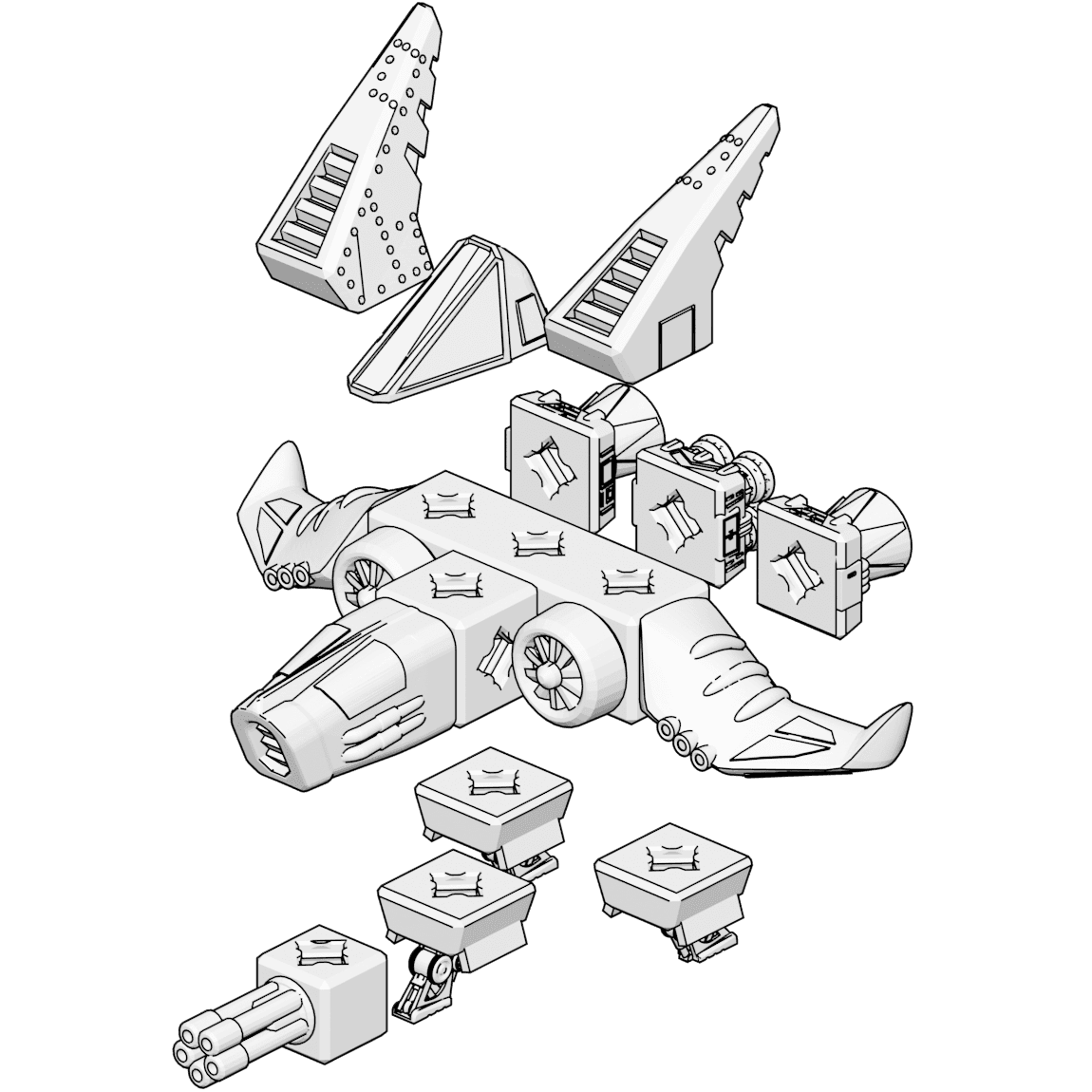 PrintABlok Airwing Spaceship Construction Toy 3d model
