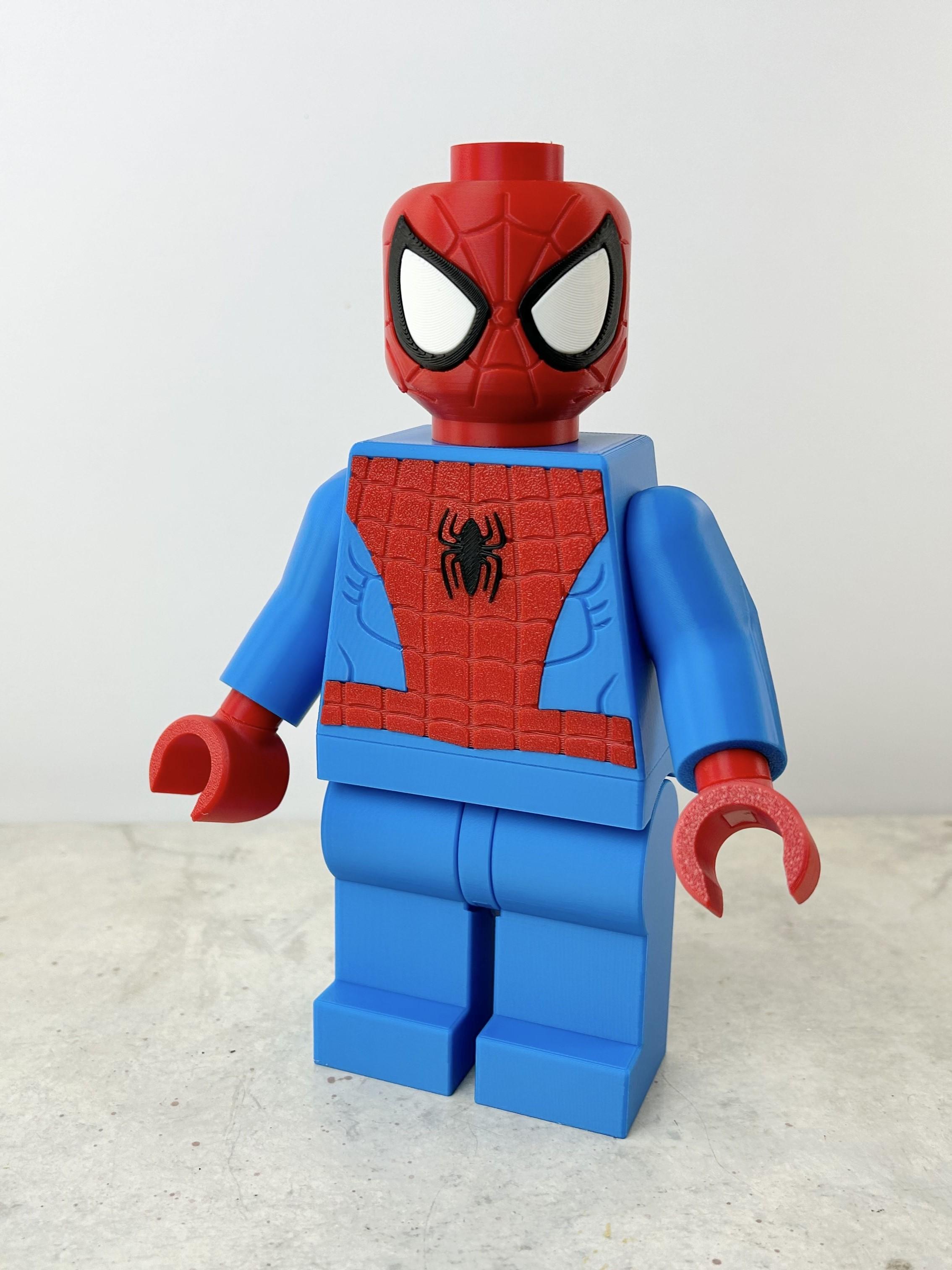 Spiderman (6:1 LEGO-inspired brick figure, NO MMU/AMS, NO supports, NO glue) 3d model