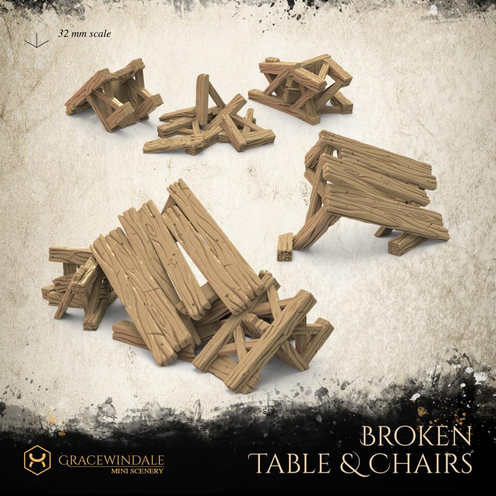 Broken Table and Chairs 3d model