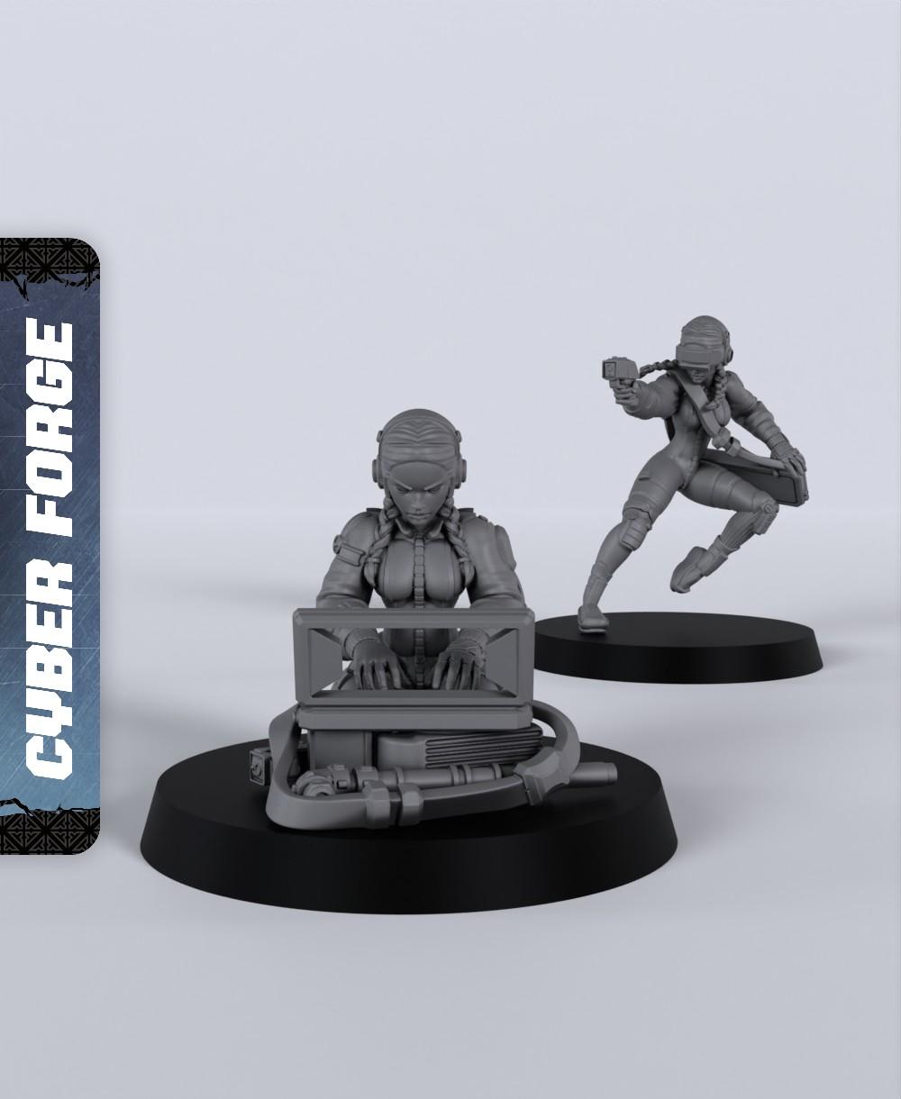 Cynthia the Hacker - With Free Cyberpunk Warhammer - 40k Sci-Fi Gift Ideas for RPG and Wargamers 3d model