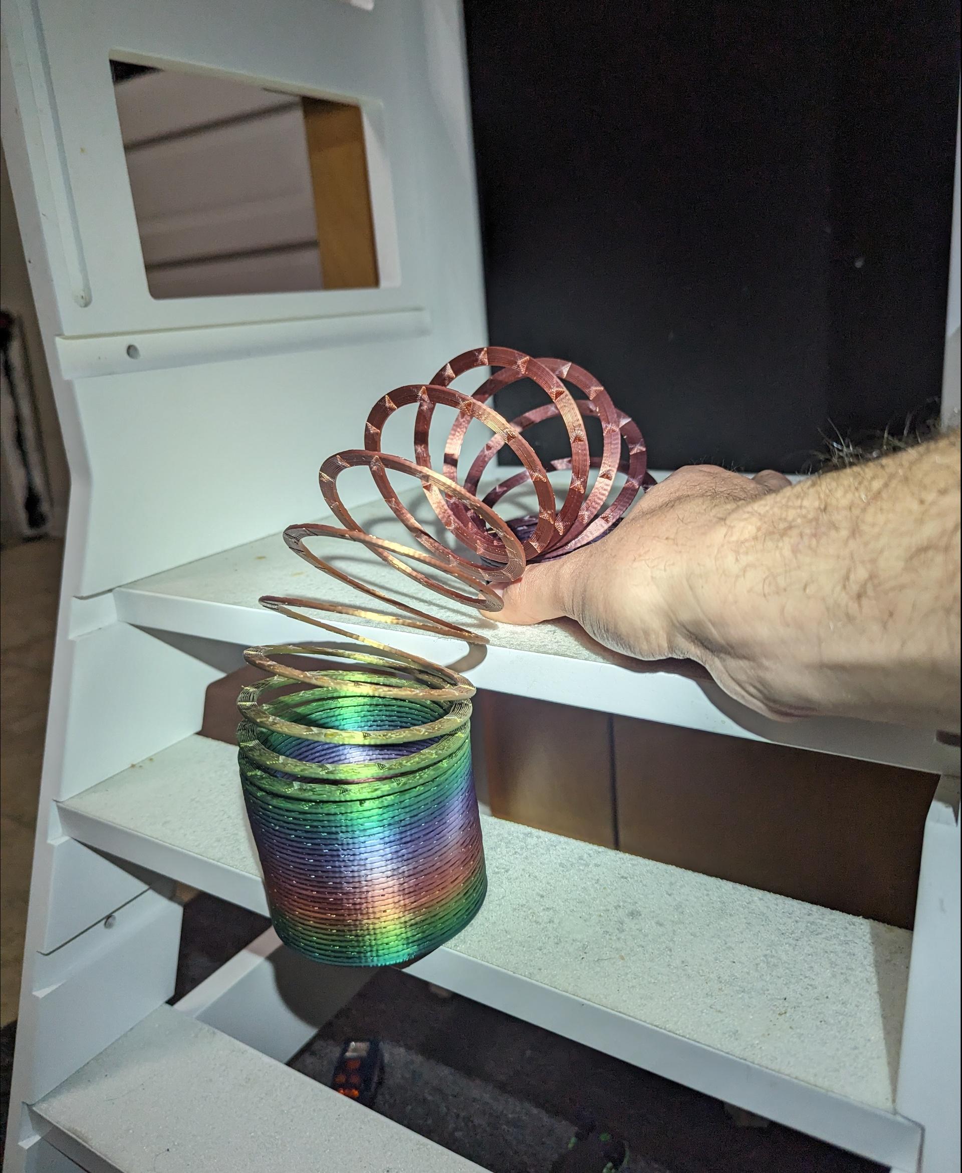Classic Springo - Springo in Hatchbox Dark Rainbow PLA. Used CHEP hyperfast cura setting at 0.15 layer height, 5walls, which reduced the print time down to 6.5hrs.  - 3d model