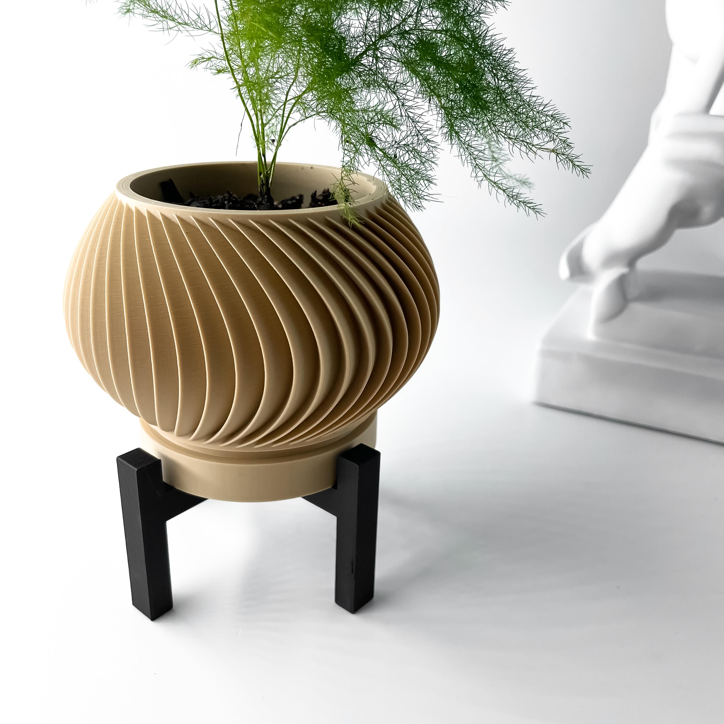 The Caleth Planter Pot with Drainage Tray & Stand | Modern and Unique Home Decor for Plants 3d model