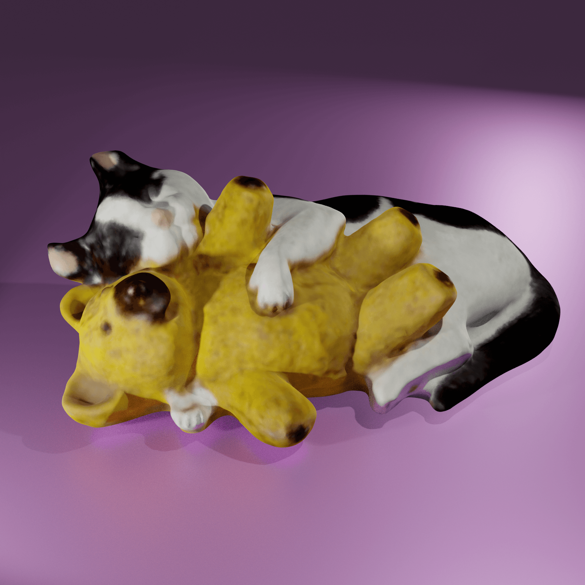 Cat and teddy 3d model