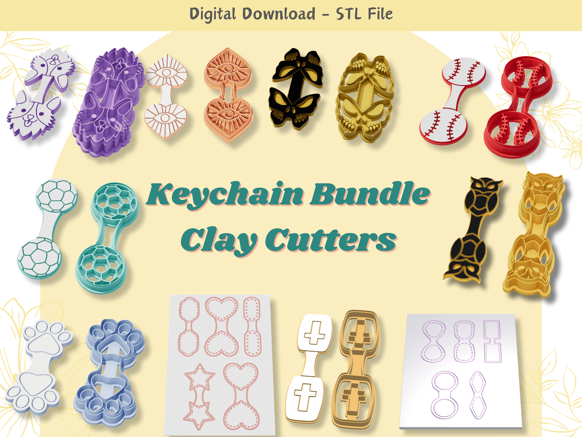 Keychain Bundle 03 Clay Cutter for Polymer Clay | Digital STL File | Clay Tools 3d model