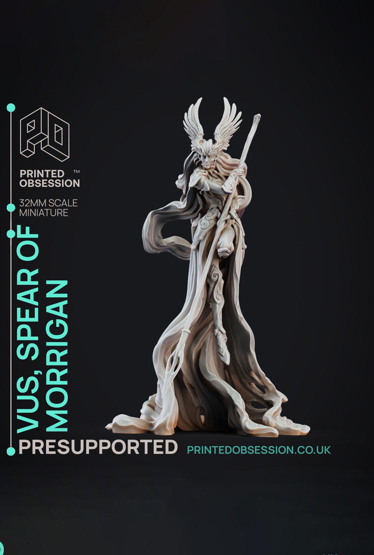 Vus - Spear Maiden to Morrigan - Deity Fight Club - PRESUPPORTED - Illustrated and Stats - 32mm scal 3d model