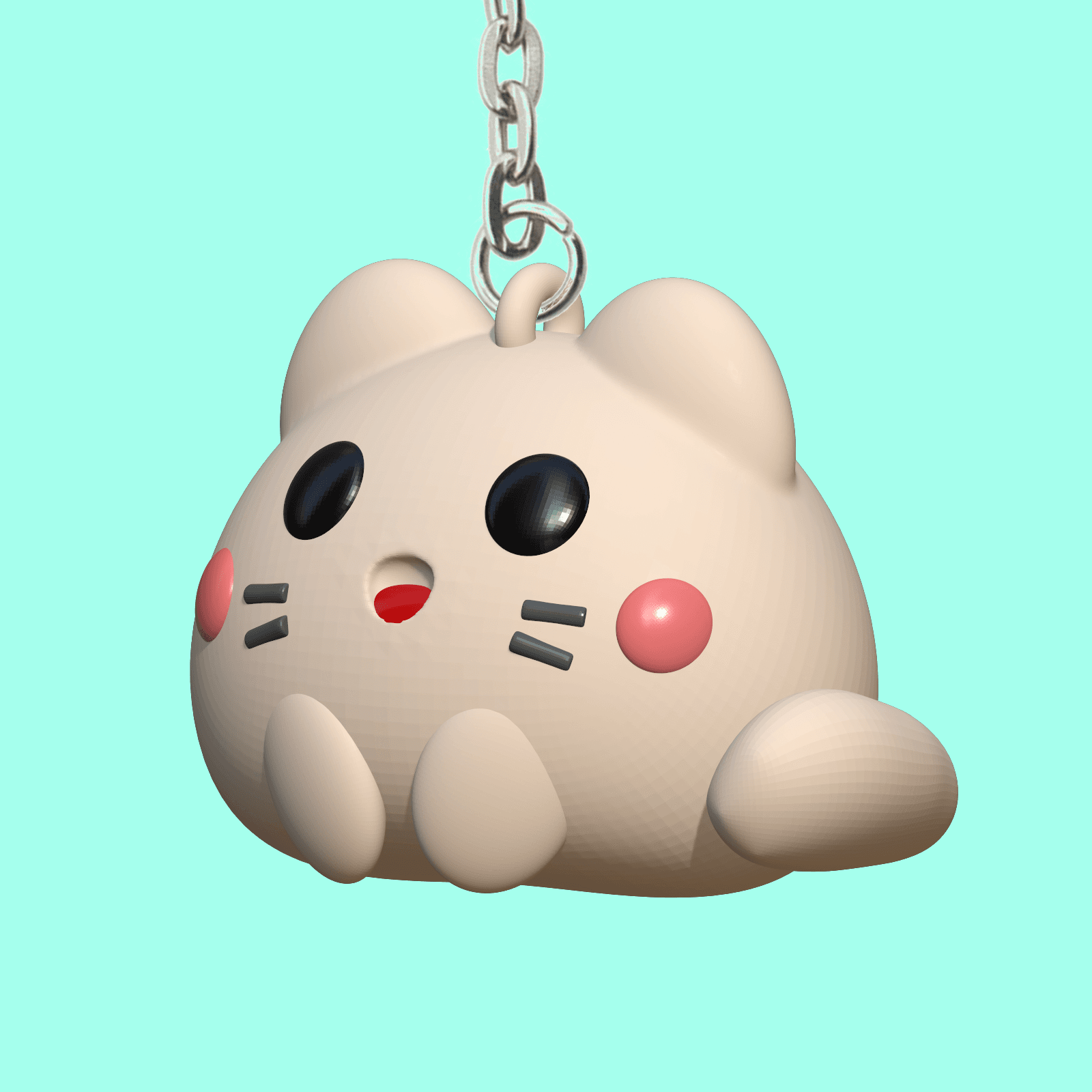 Cute White Cat Keychain 3d model