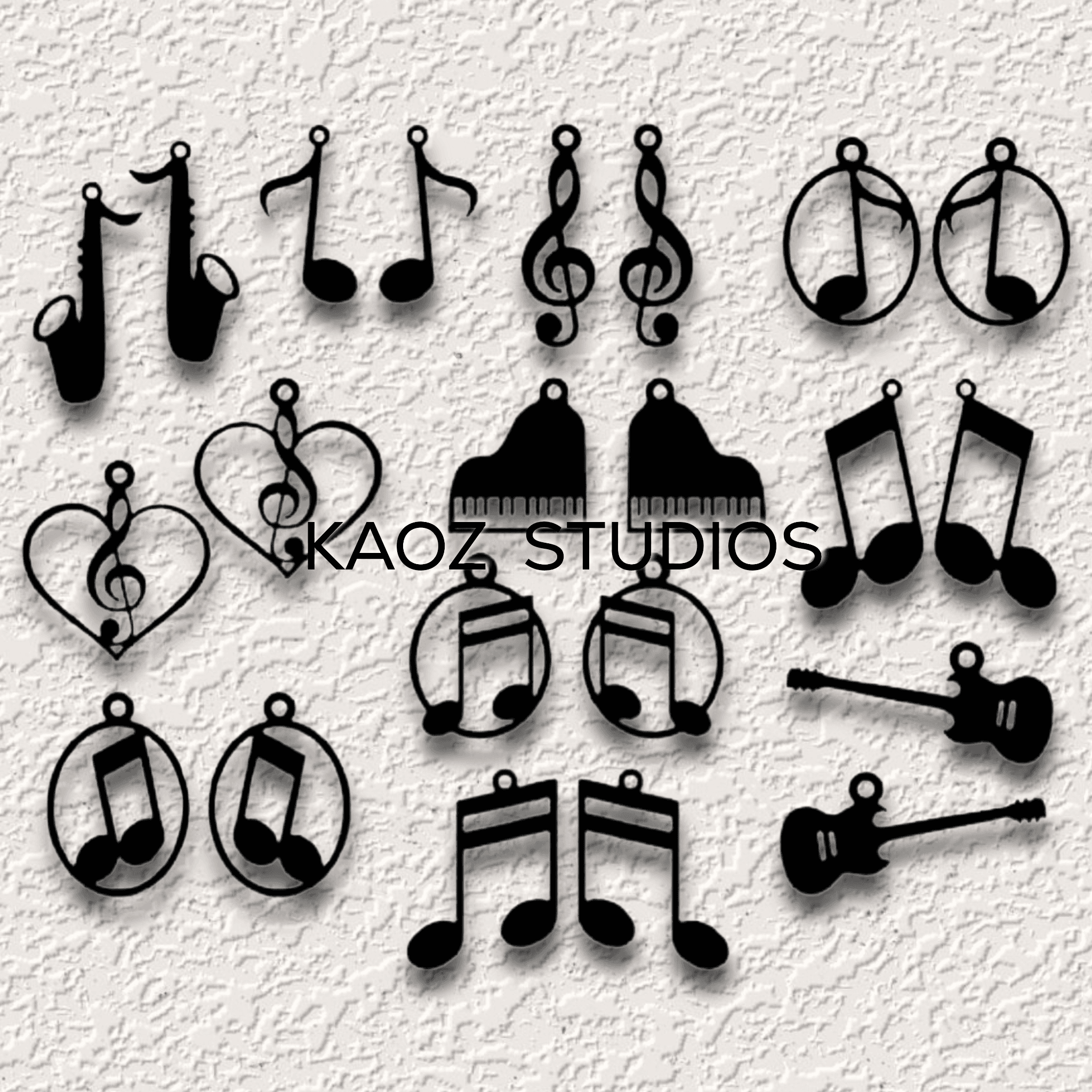 music earrings musician pendants guitar piano music notes keychain instrument 3d model