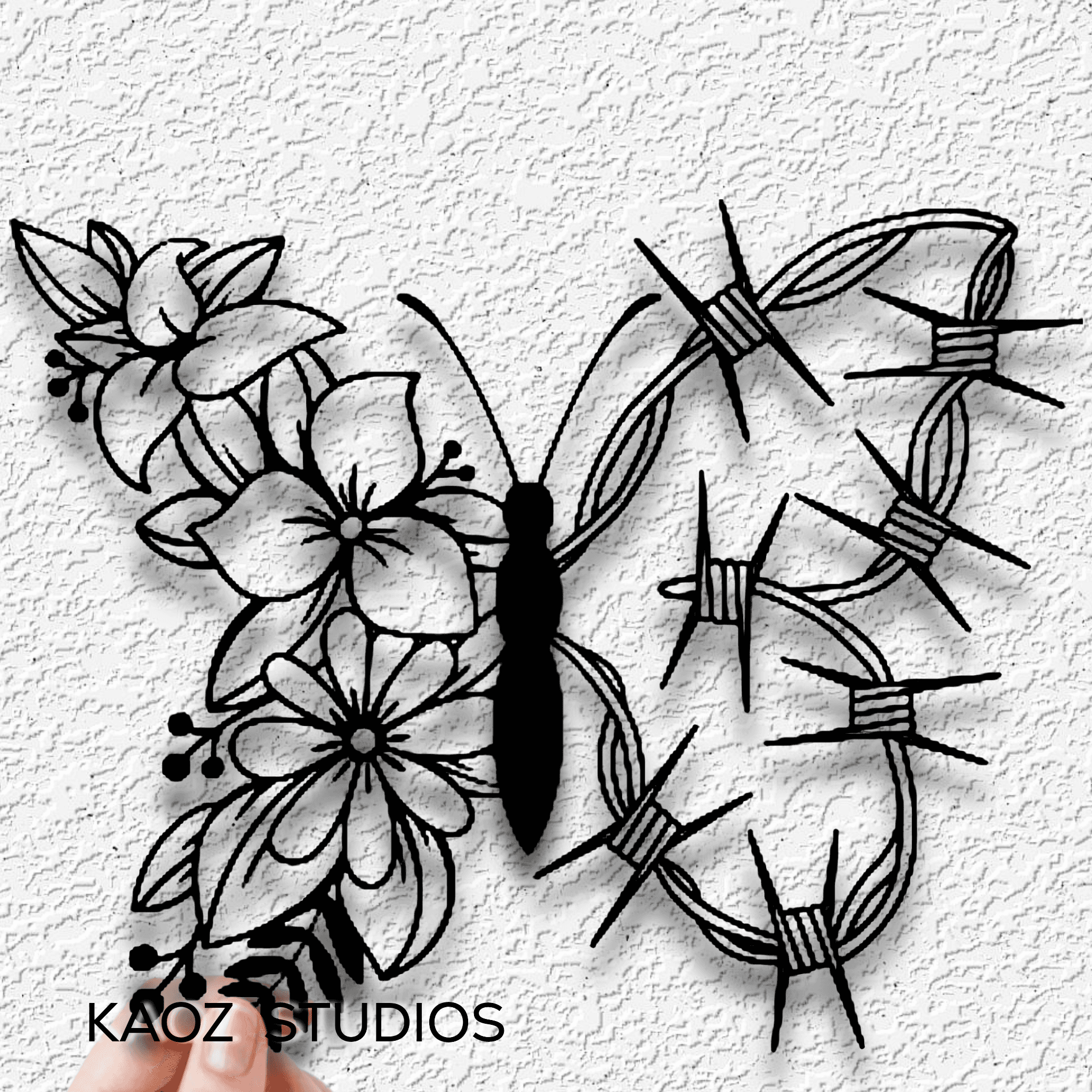 barbed wire butterfly wall art insect wall decor gothic decoration 3d model