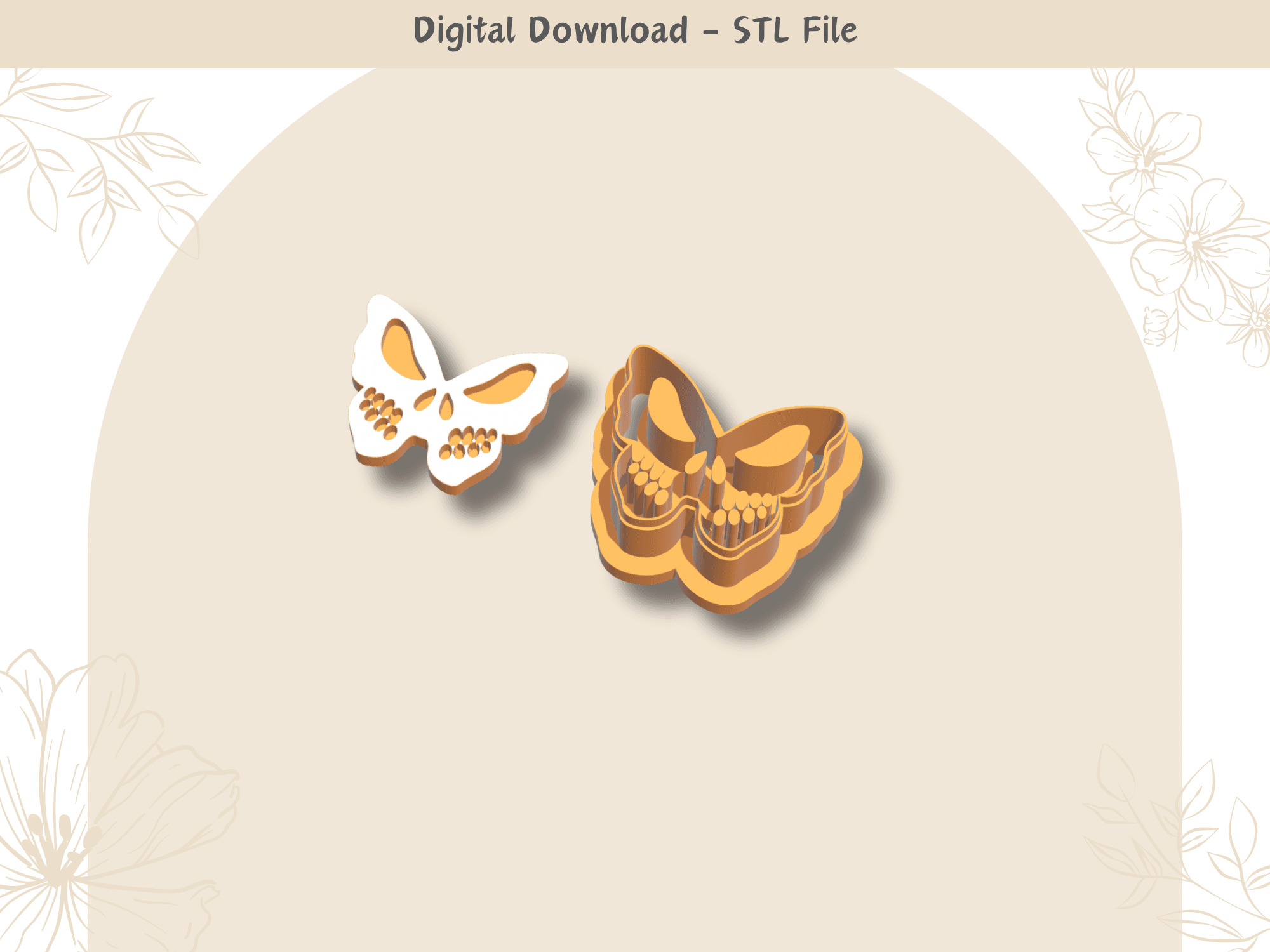 Skull Butterfly Clay Cutter for Polymer Clay | Digital STL File | Clay Tools | 4 Sizes Halloween 3d model