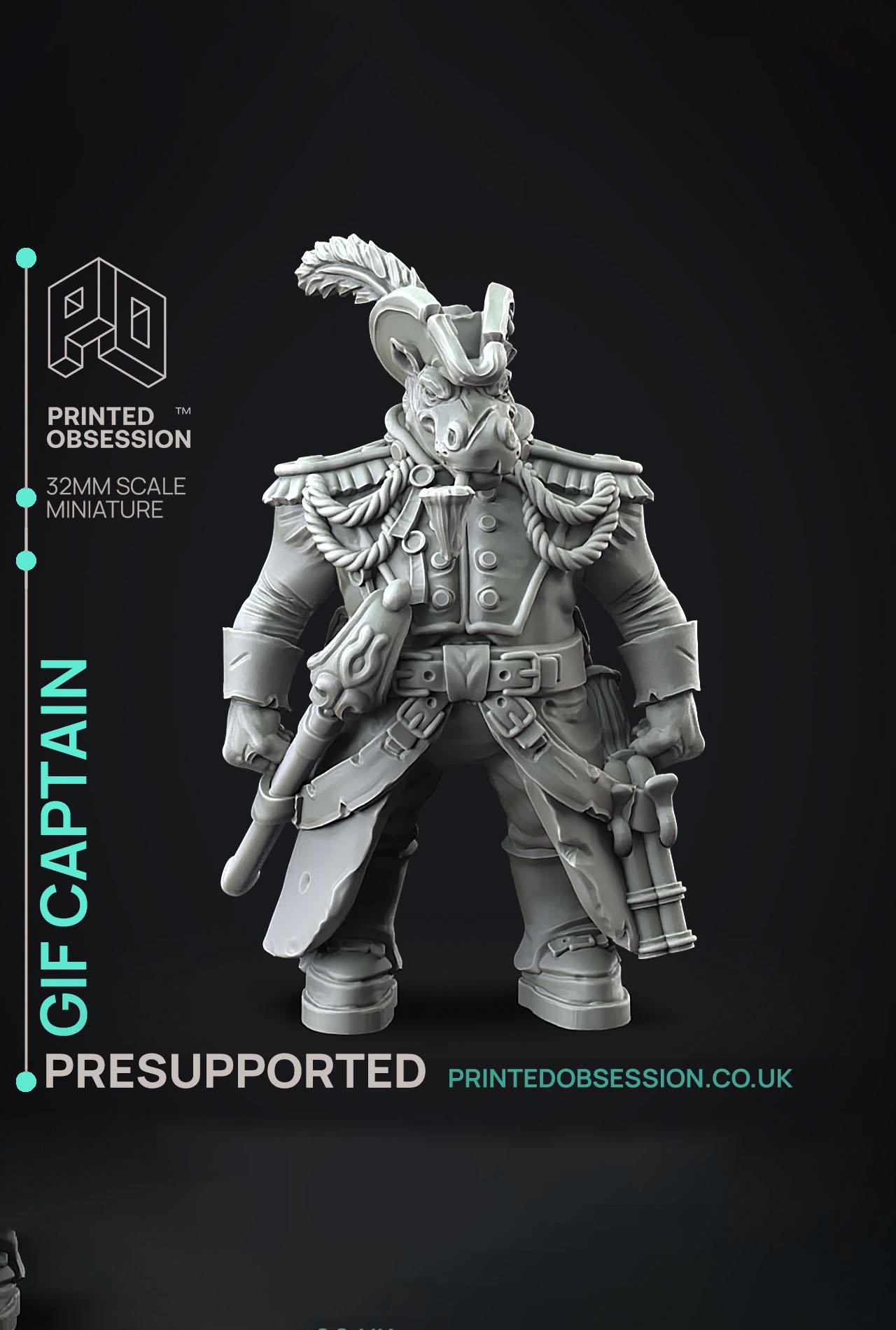 Giff Captain - Weird Shores - PRESUPPORTED - Illustrated and Stats - 32mm scale			 3d model
