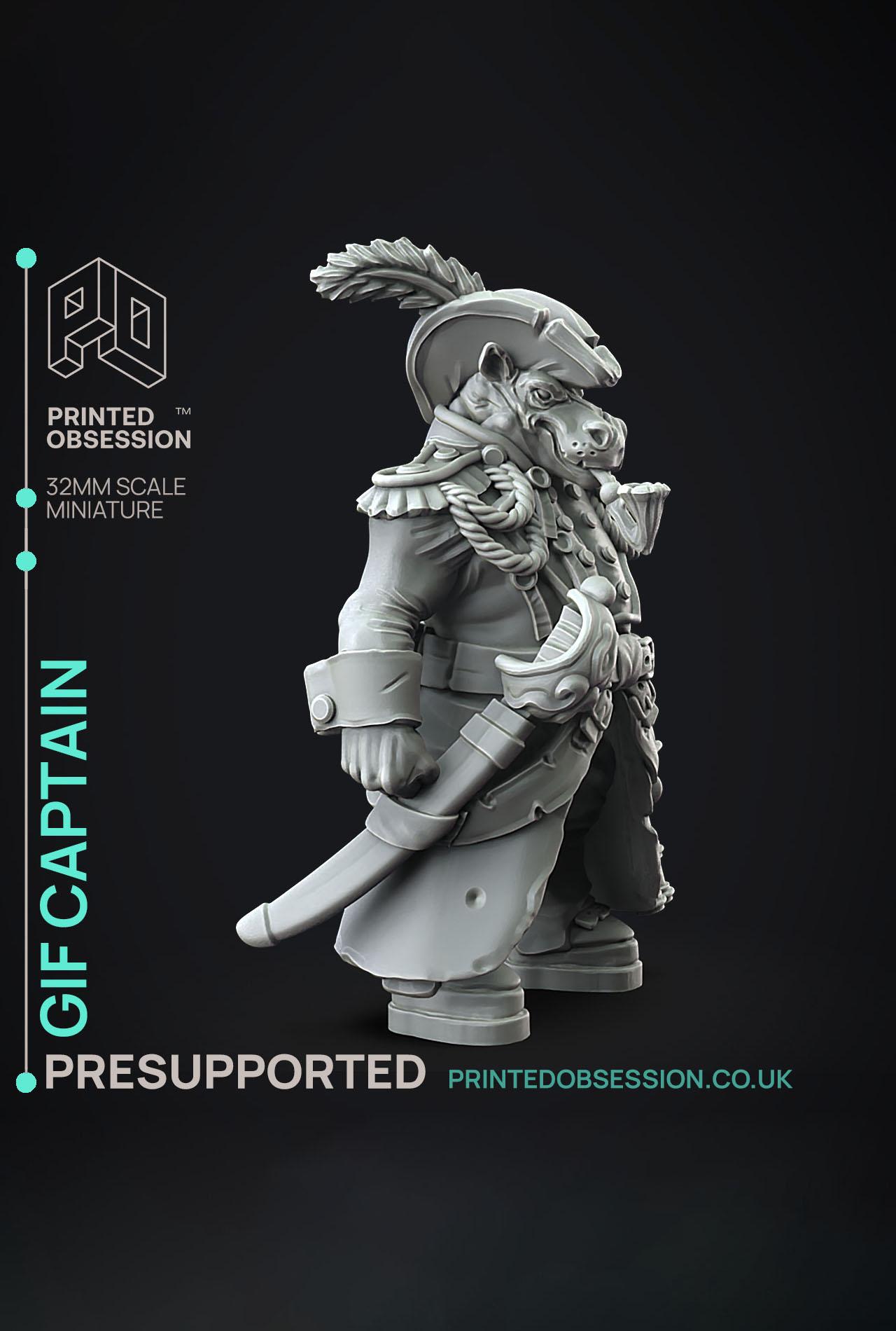 Giff Captain - Weird Shores - PRESUPPORTED - Illustrated and Stats - 32mm scale			 3d model