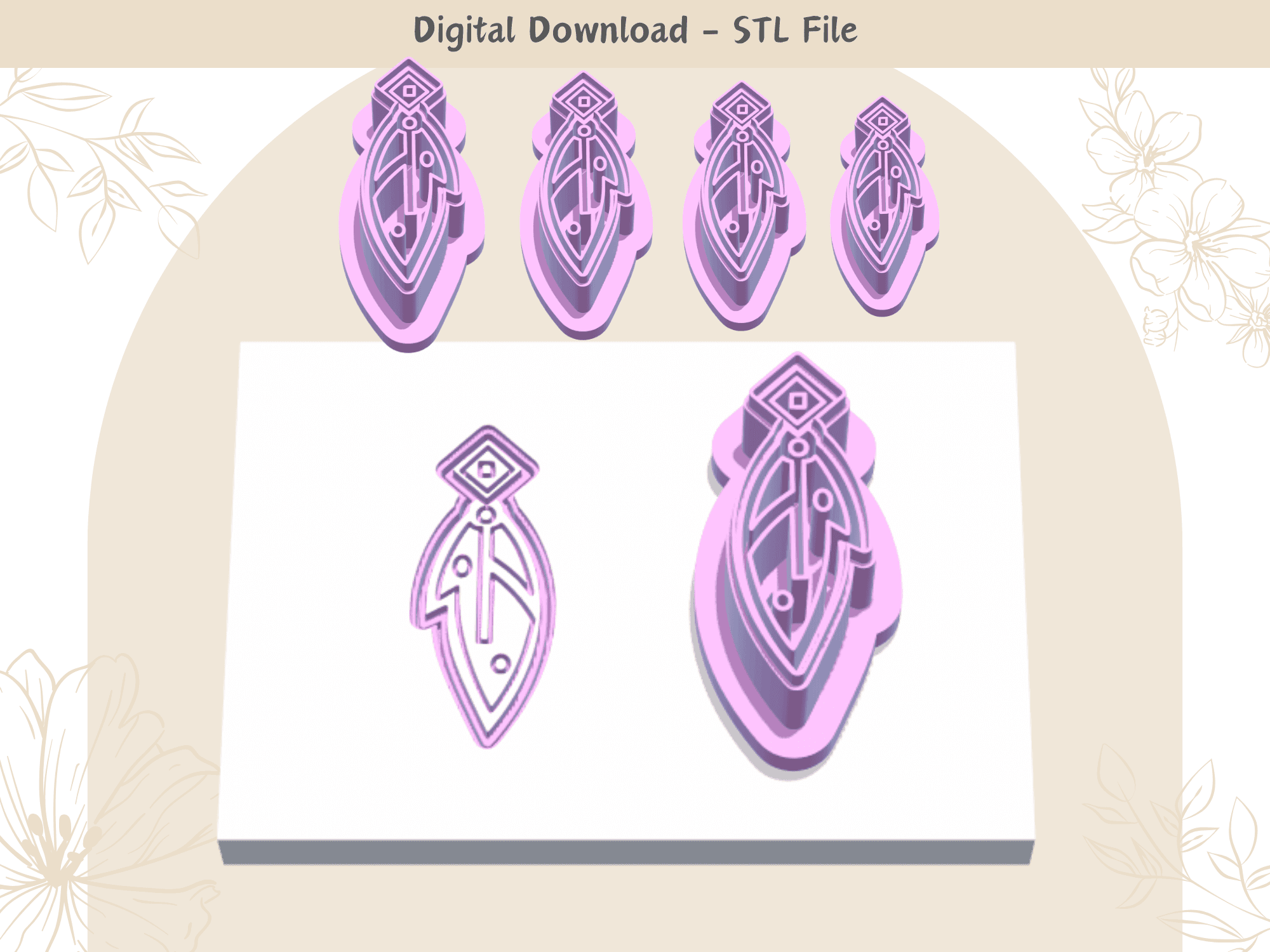 Abstract Unique Feather Clay Cutter for Polymer Clay | Digital STL File | Clay Tools | 4 Sizes Summe 3d model