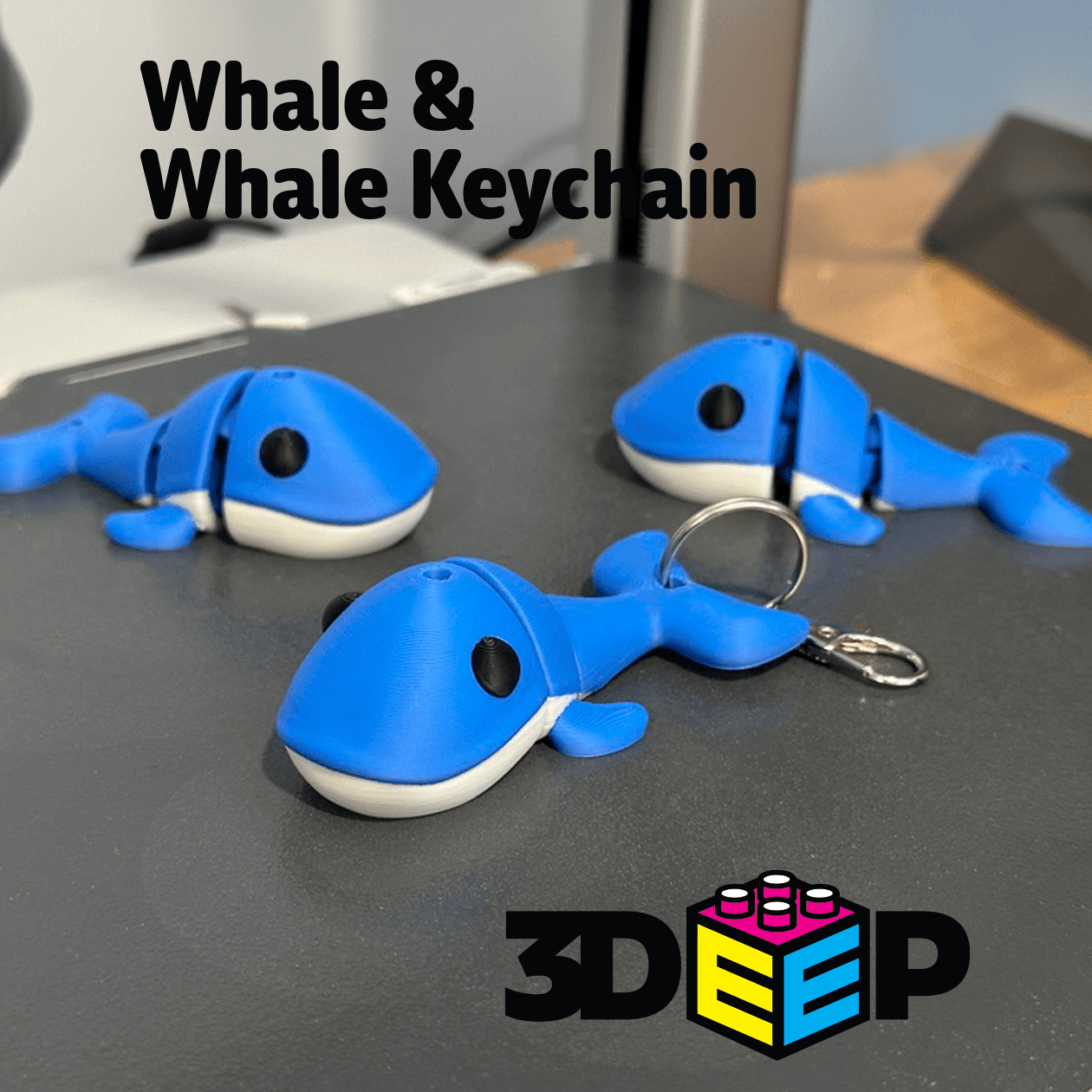 Whale& Keychain - Print in place - No Supports 3d model