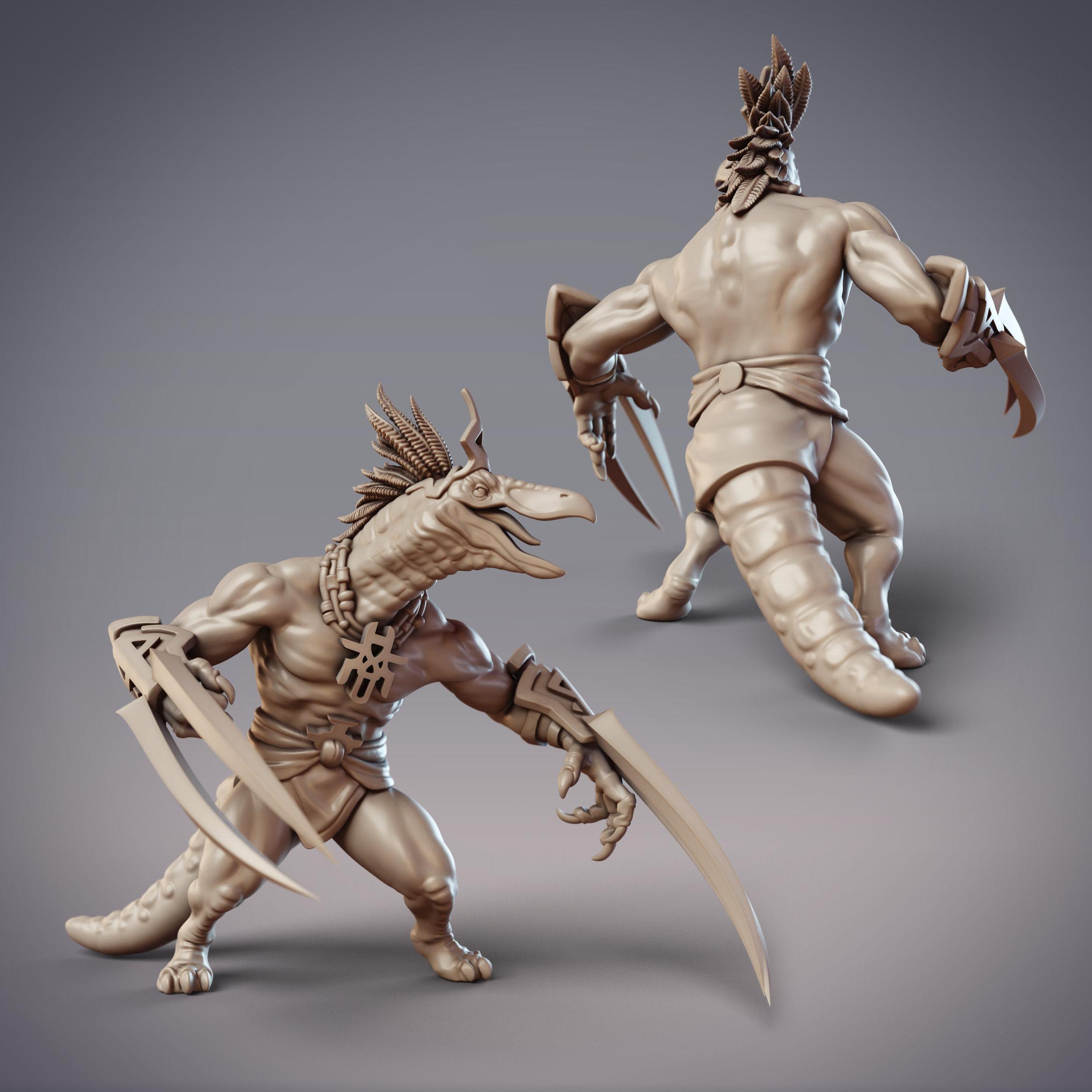 Dinosaur Folk Fighter - Ferelok, Dinovian Mercenary (Pre-Supported) 3d model