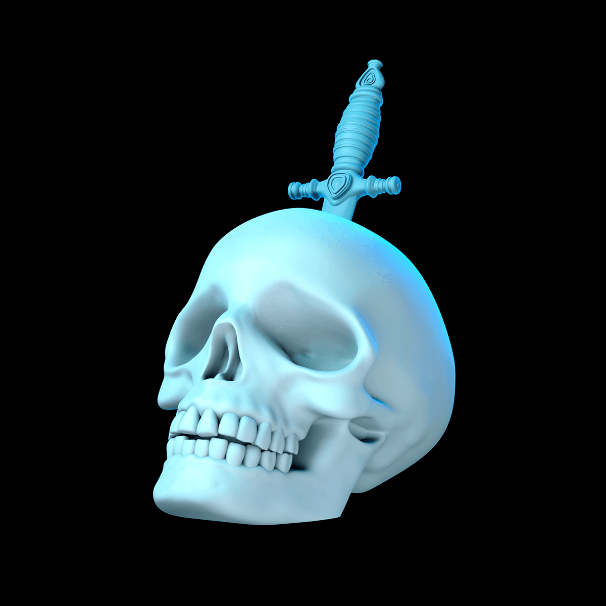 Skull with Knife 3d model