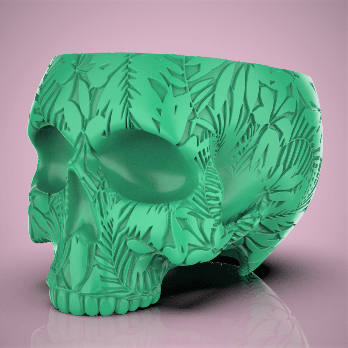 Tropical Leaves Skull Planter 3d model