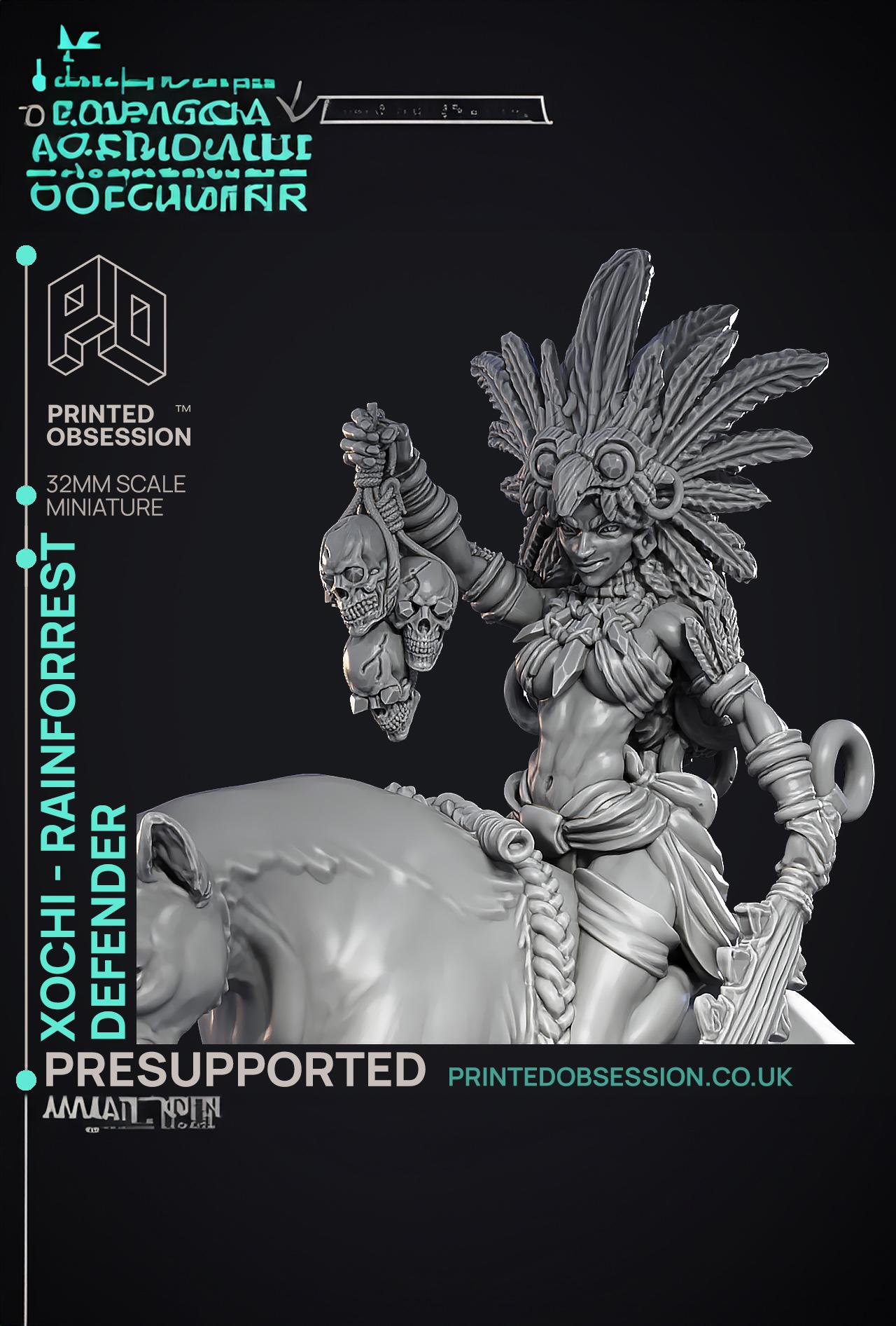 Xochi - Druid of the Amazon -  PRESUPPORTED - Illustrated and Stats - 32mm scale 3d model