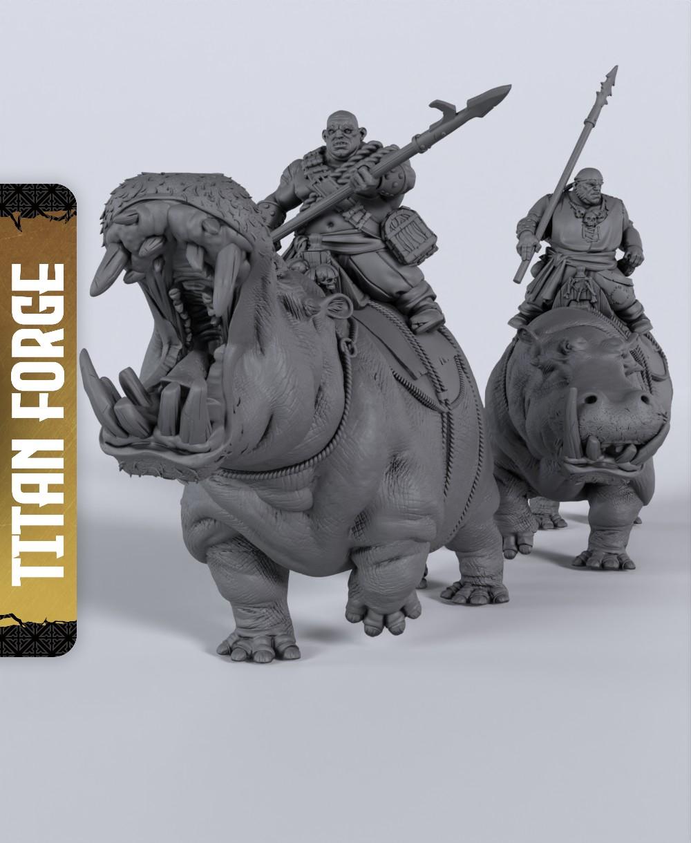 Ogre Hippopotamus Cavalry- With Free Dragon Warhammer - 5e DnD Inspired for RPG and Wargamers 3d model