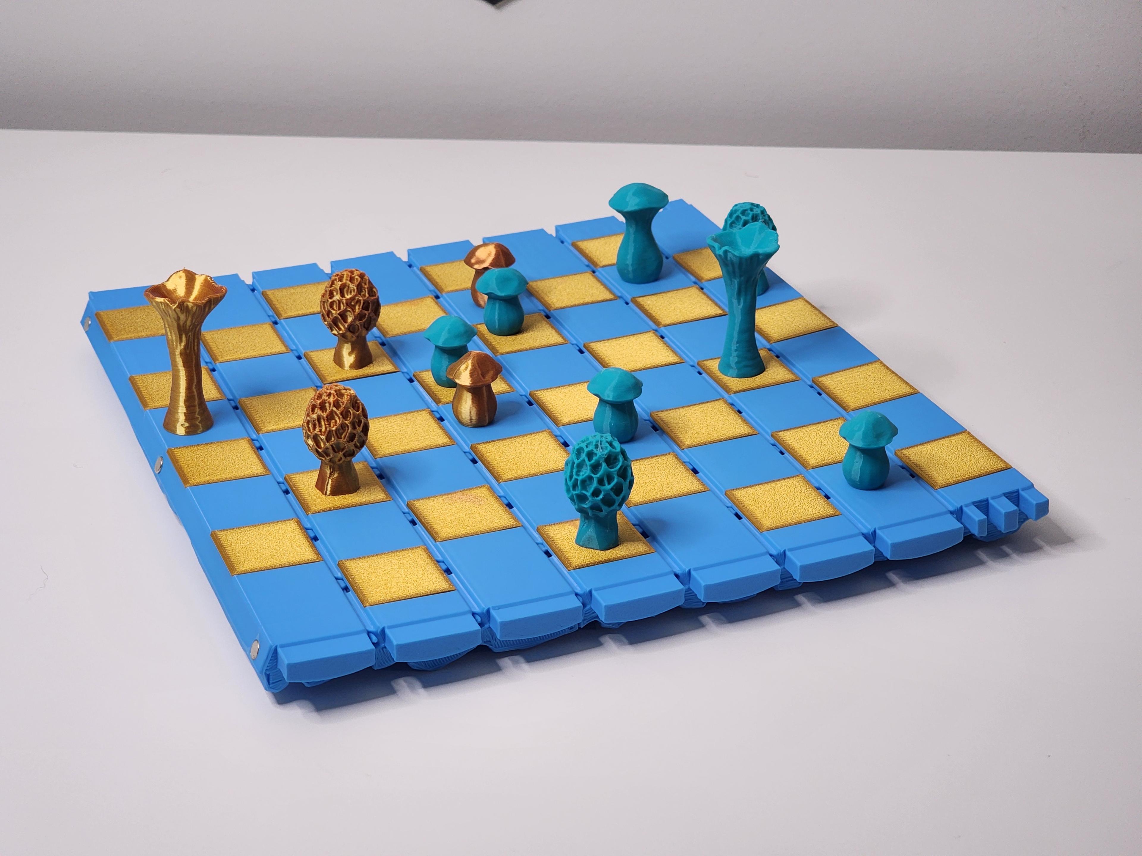 Forest Chess Set - Log and Mushroom Chess Board - Acorn Checkers 3d model