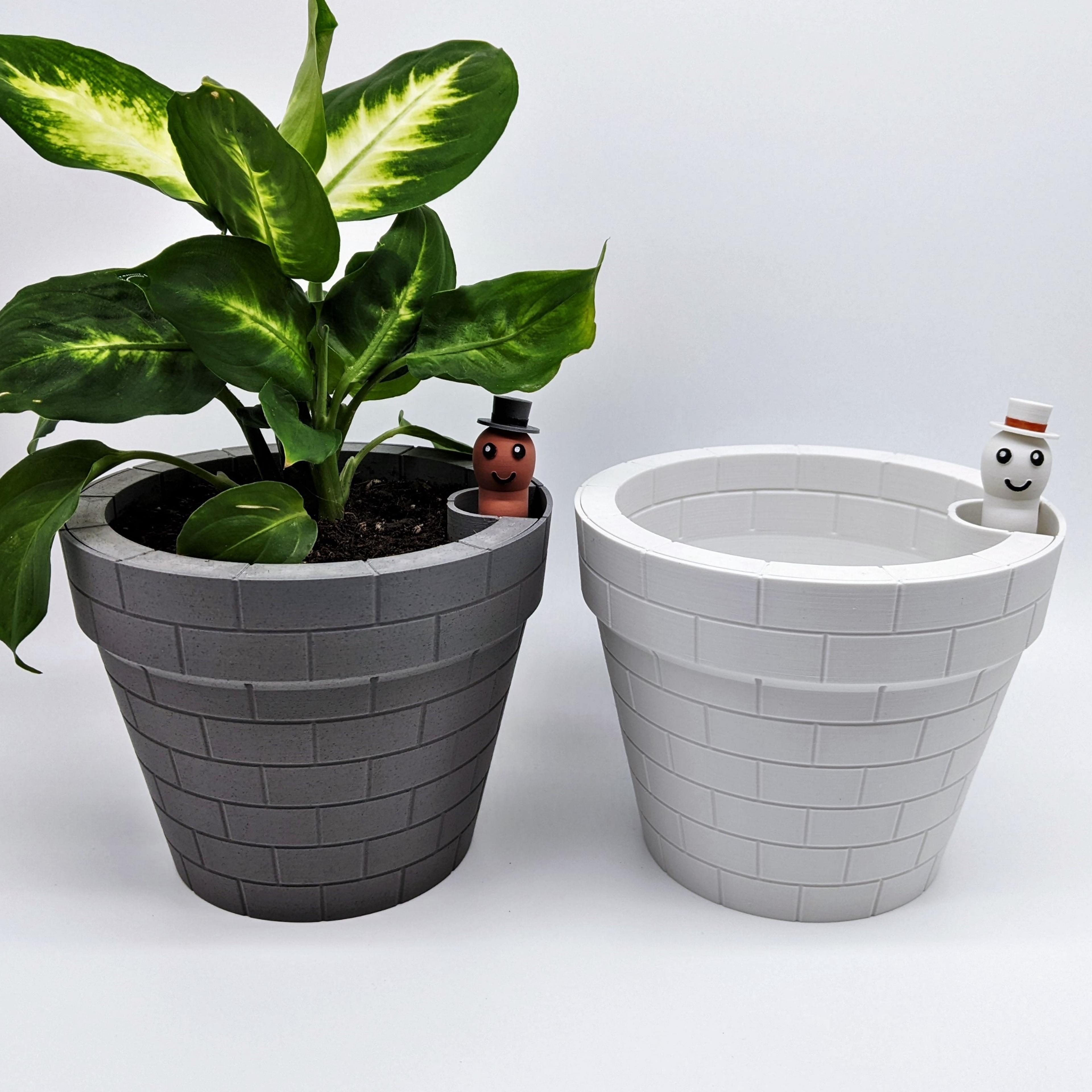 Self-Watering Plant Pot STL 3D Print File with a Gentleman Earthworm Companion | Planter STL 3d model