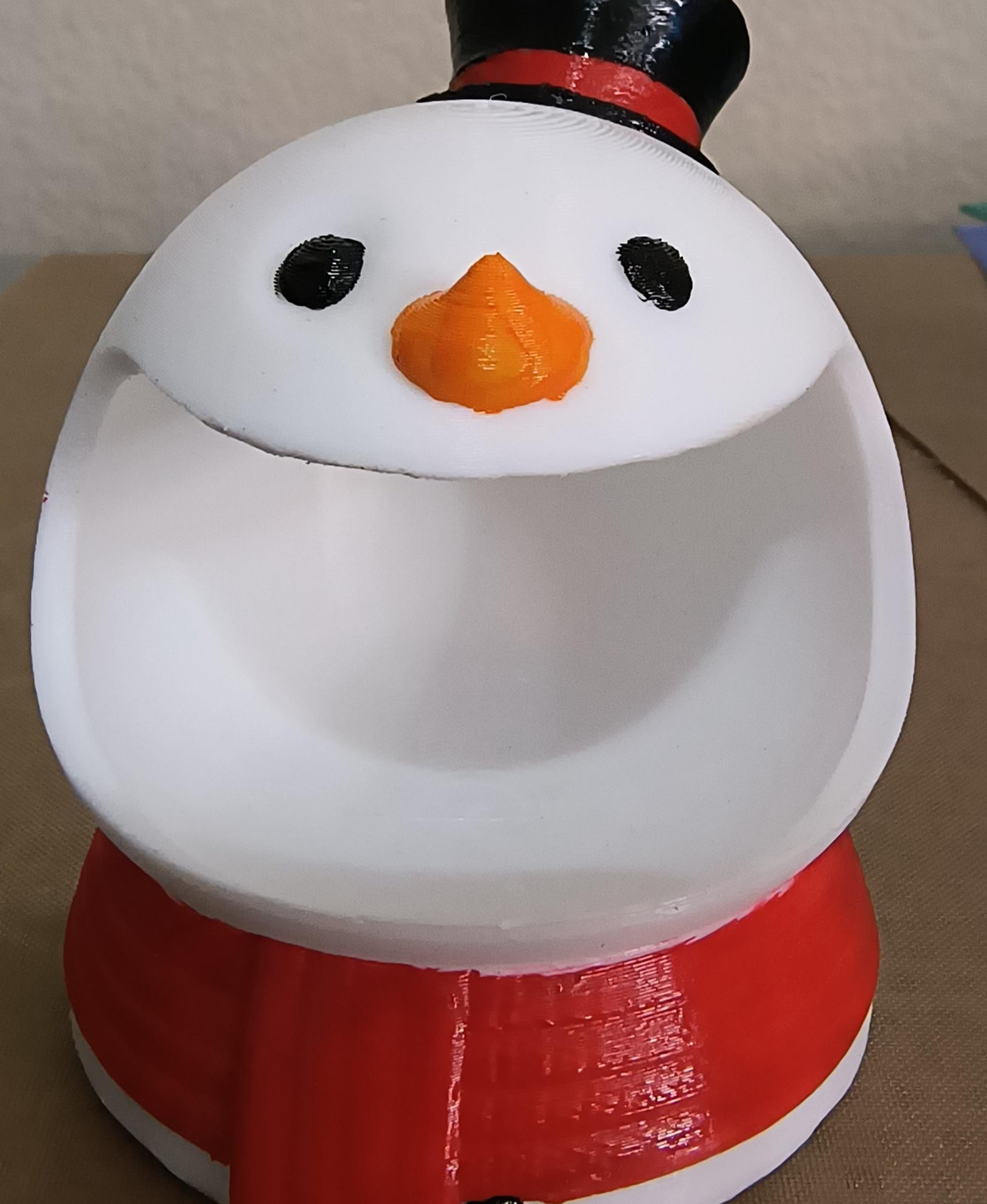 Snowman Candy Bowl - Printed this at 50% as a test model for my new printer, then painted him. Fantastic model.  - 3d model